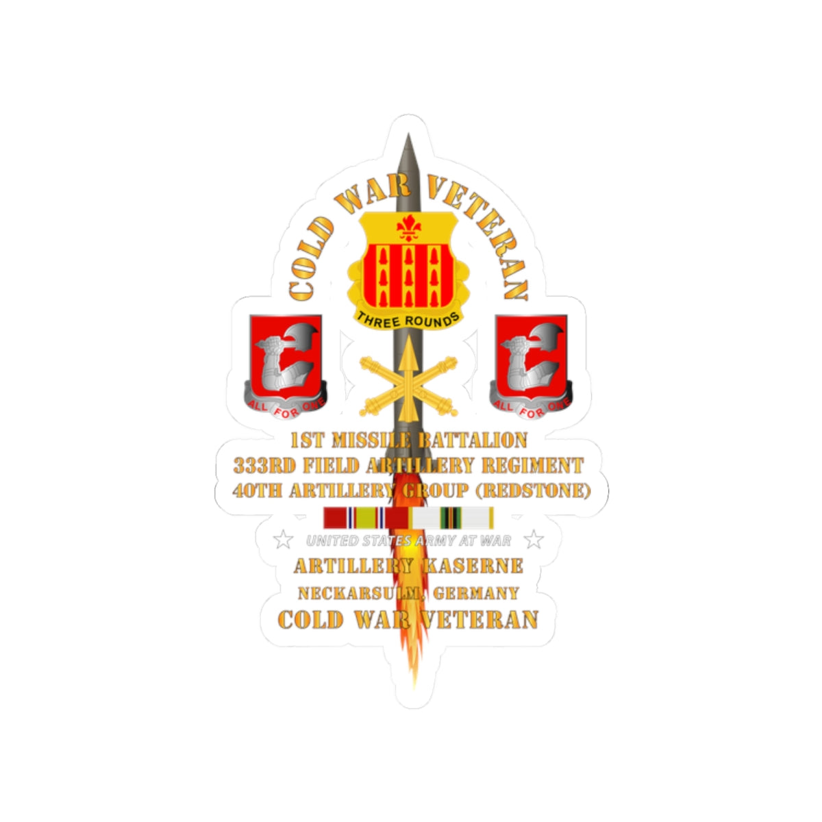 Kiss-Cut Stickers - Army - Cold War Vet - 1st Missile Bn, 333rd Artillery 40th Artillery Group - Germany - Firing Missile  w COLD SVC