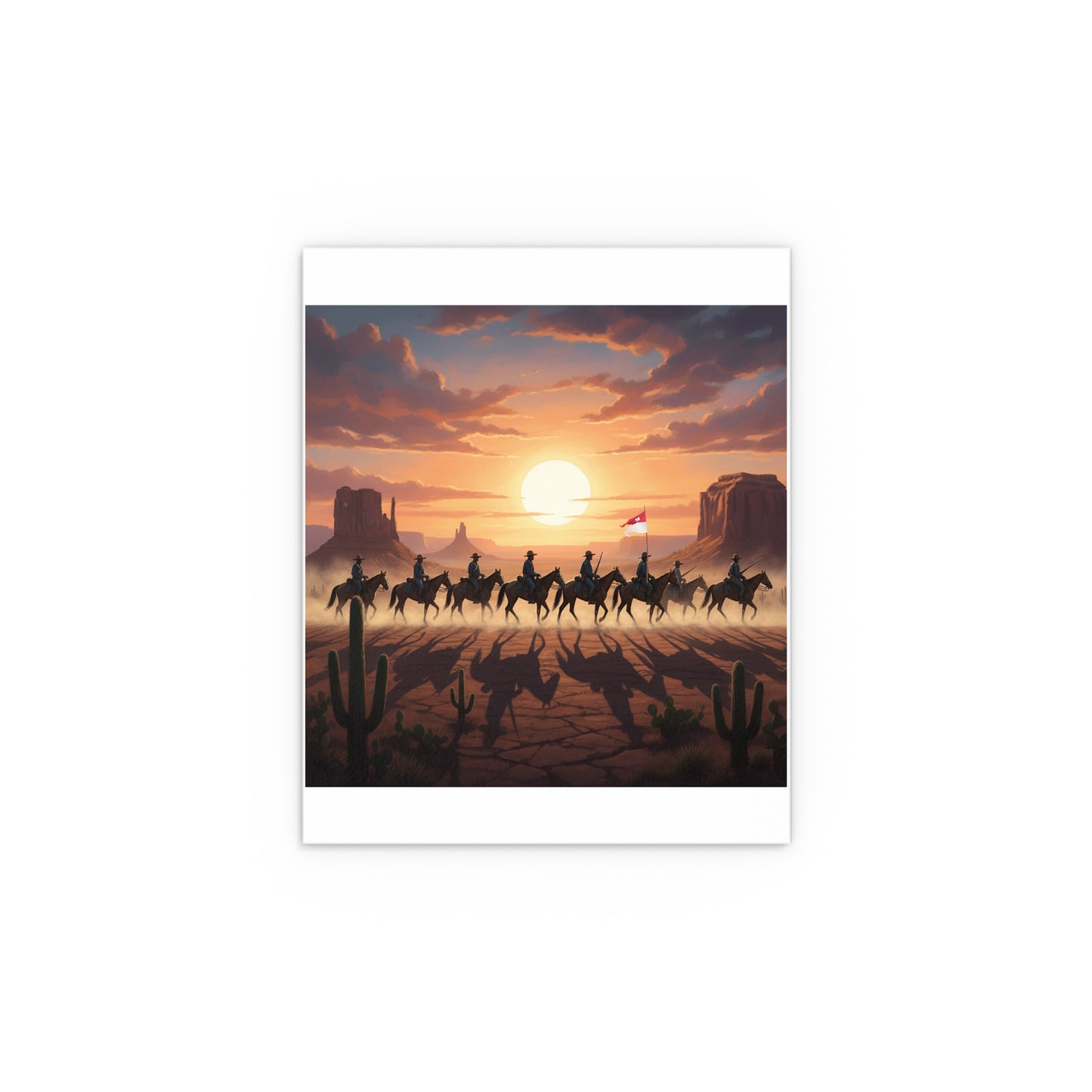 Indoor and Outdoor Silk Posters - 10th Cavalry on Patrol in the sunset w 10th Cav Guidon