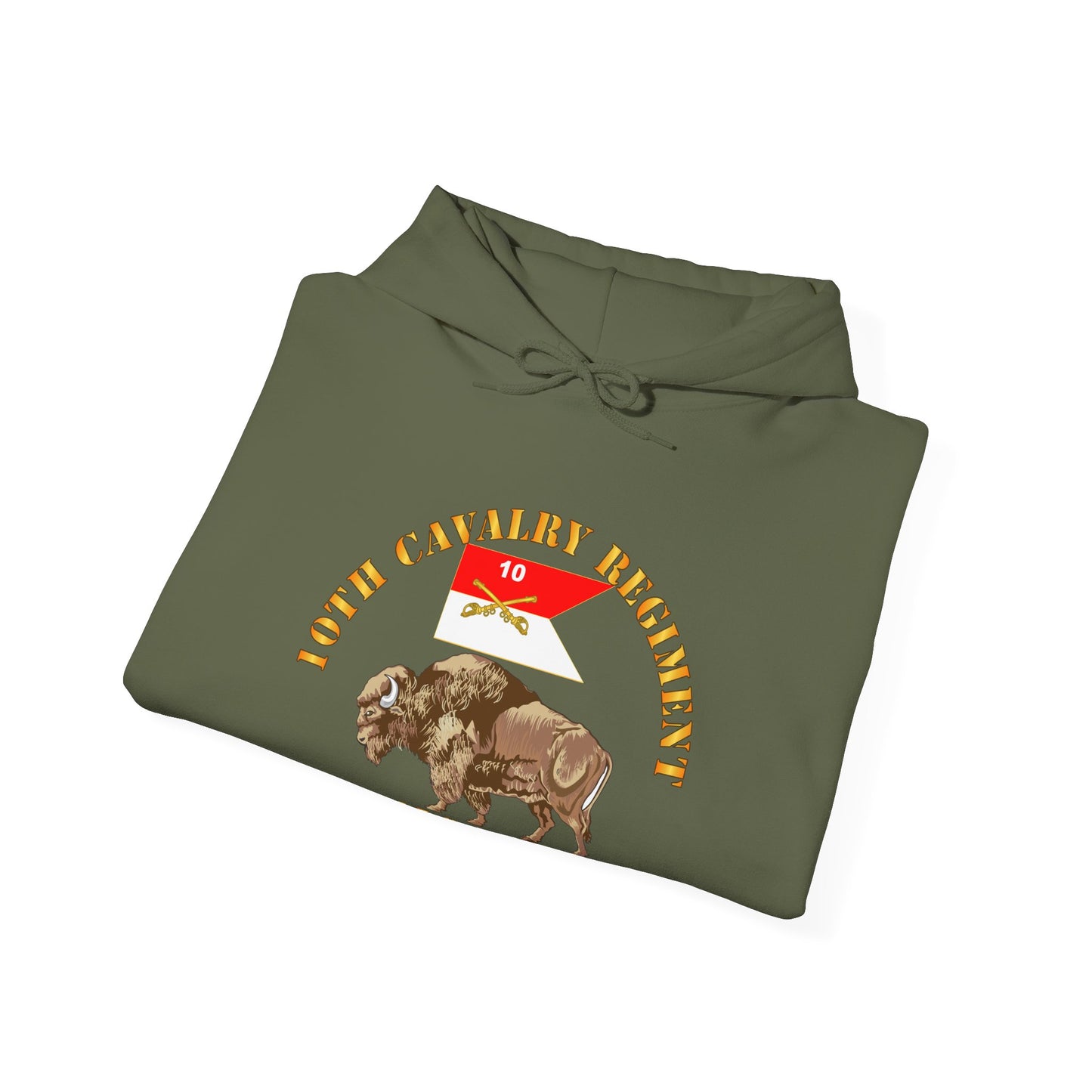 Unisex Heavy Blend™ Hooded Sweatshirt - Army - 10th Cavalry Regiment - Buffalo Soldiers w 10th Cav Guidon