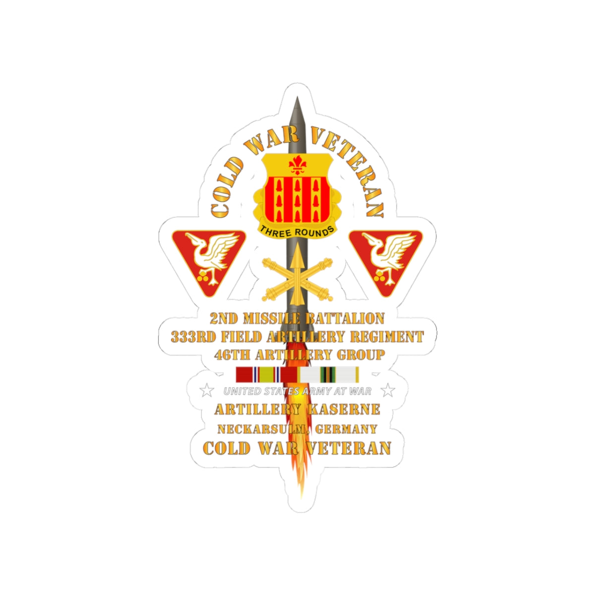 Kiss-Cut Stickers - Army - Cold War Vet - 2nd Missile Bn, 333rd Artillery 46th Artillery Group - Germany - Firing Missile  w COLD SVC