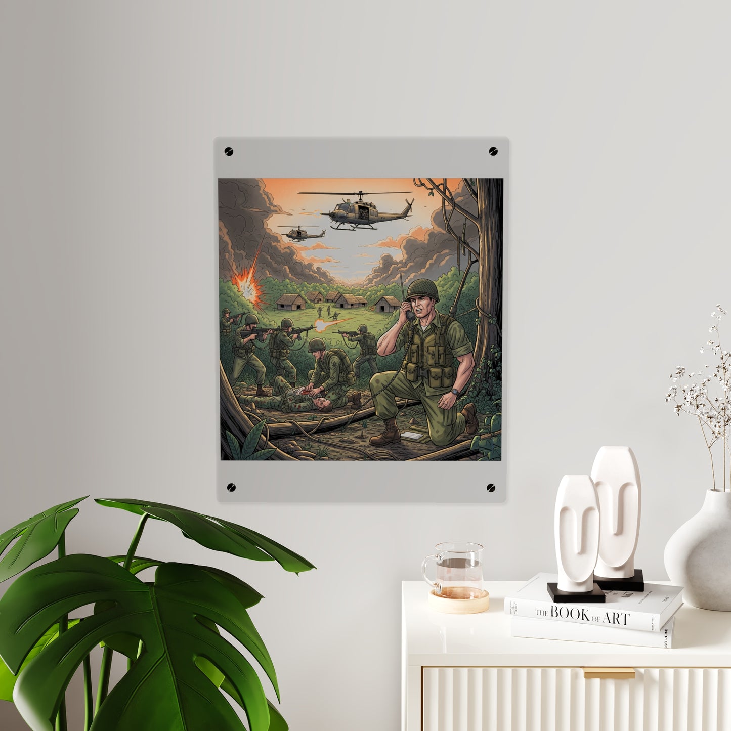 Acrylic Wall Art Panel - Vietnam Patrol Fire Fight Requesting Medevac