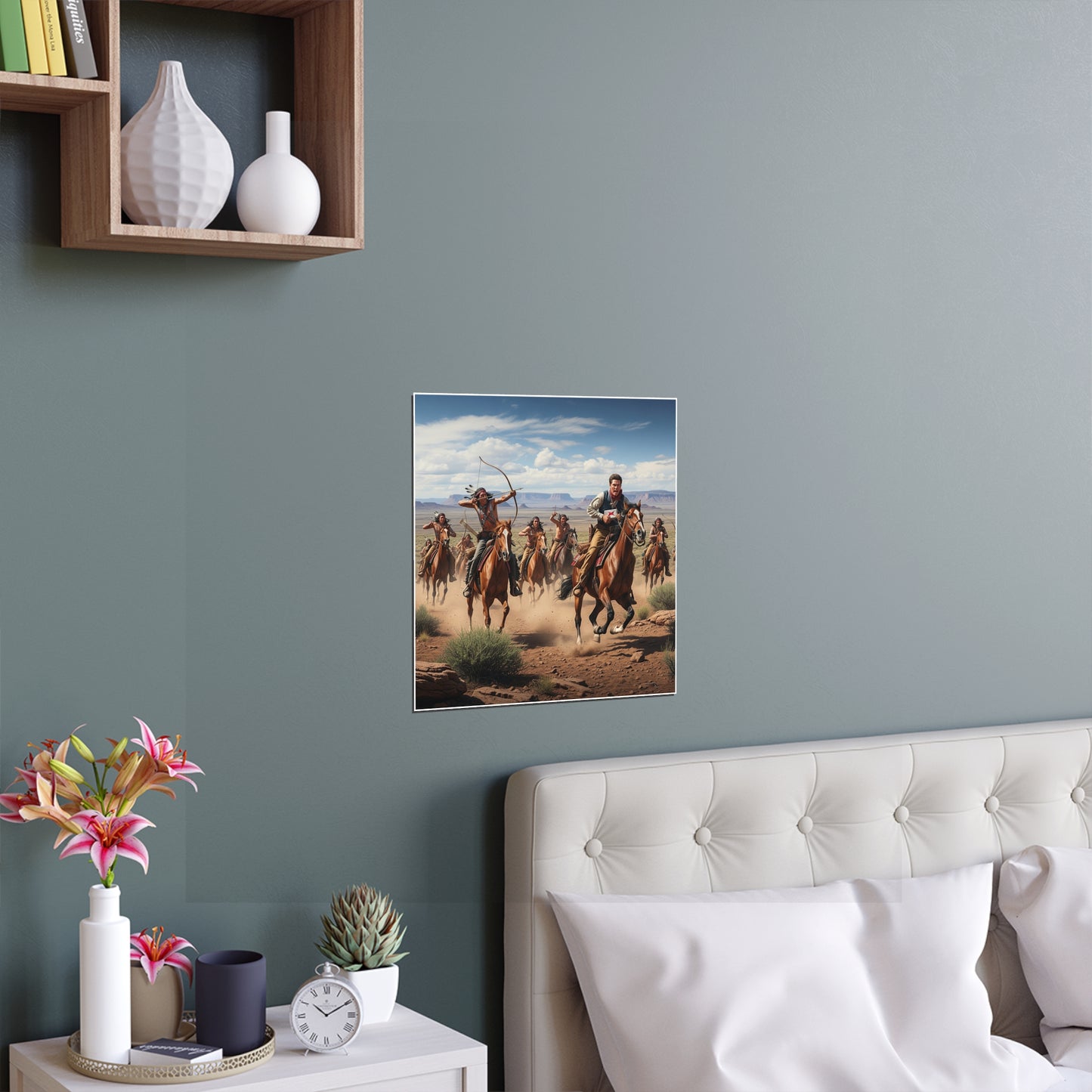 Indoor and Outdoor Silk Posters - Apache Indians attacking a Pony Express Rider