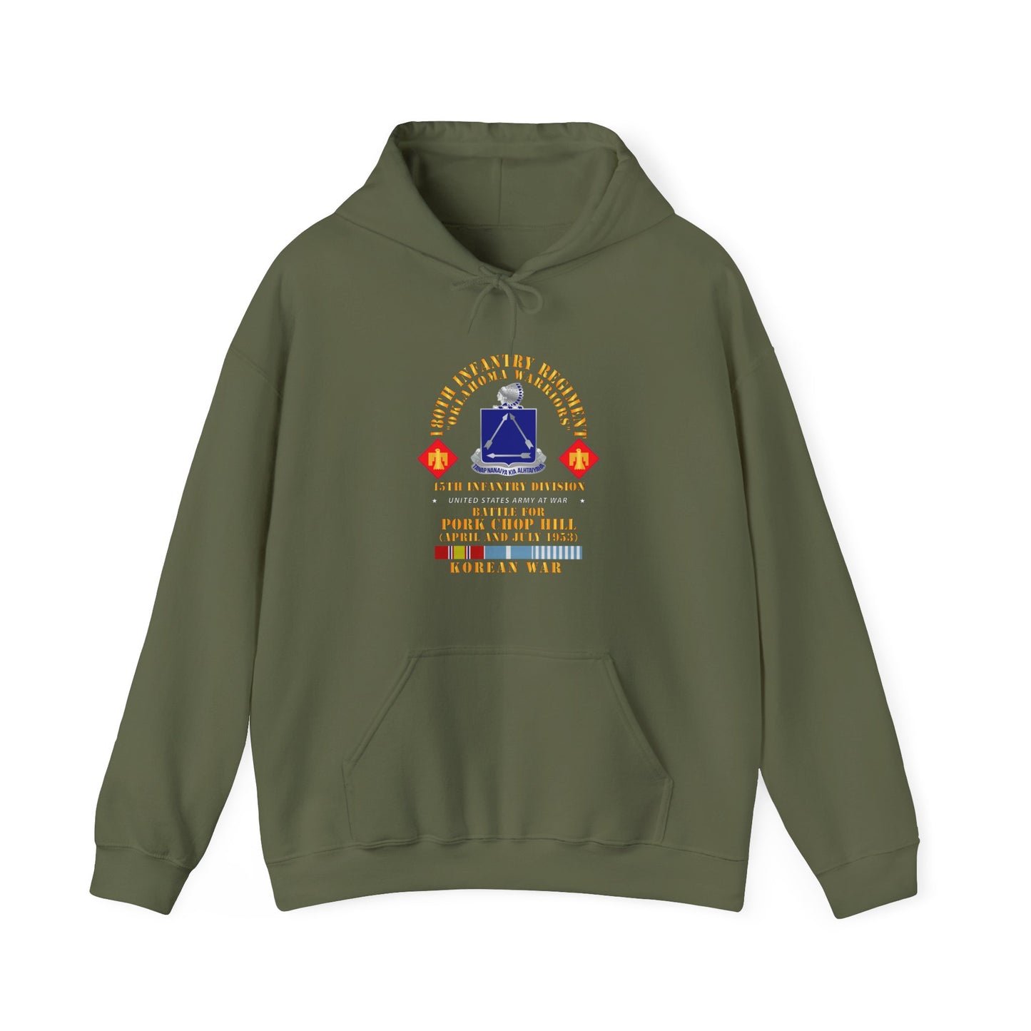 Unisex Heavy Blend™ Hooded Sweatshirt - Army - 180th Infantry Regiment - 45th ID - Battle Pork Chop Hill, Korean War X 300