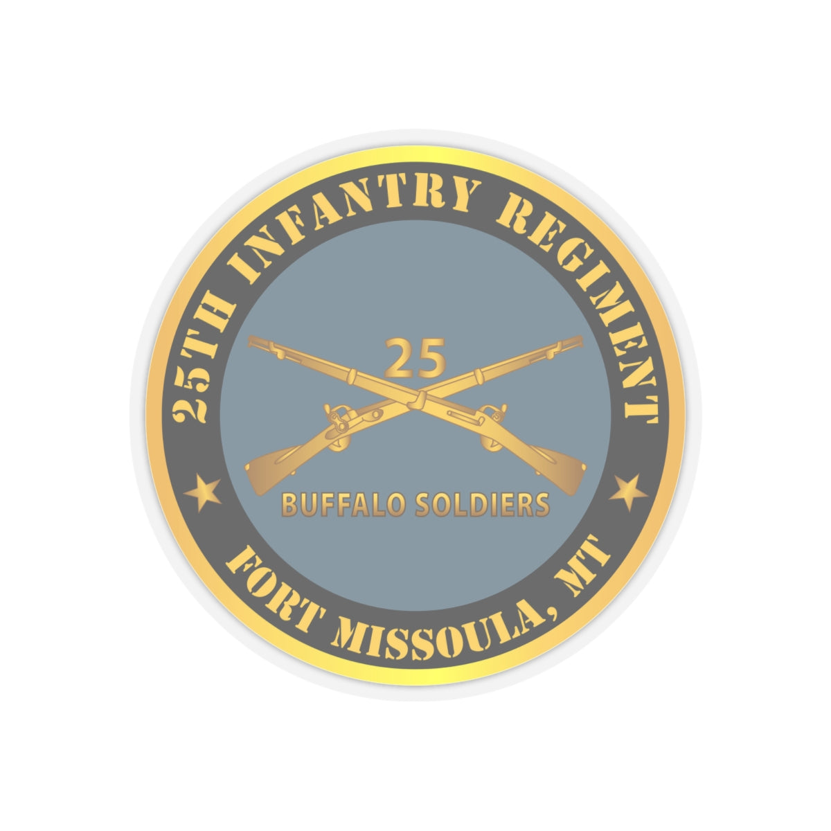 Kiss-Cut Stickers - Army - 25th Infantry Regiment - Fort Missoula, MT - Buffalo Soldiers w Inf Branch V1