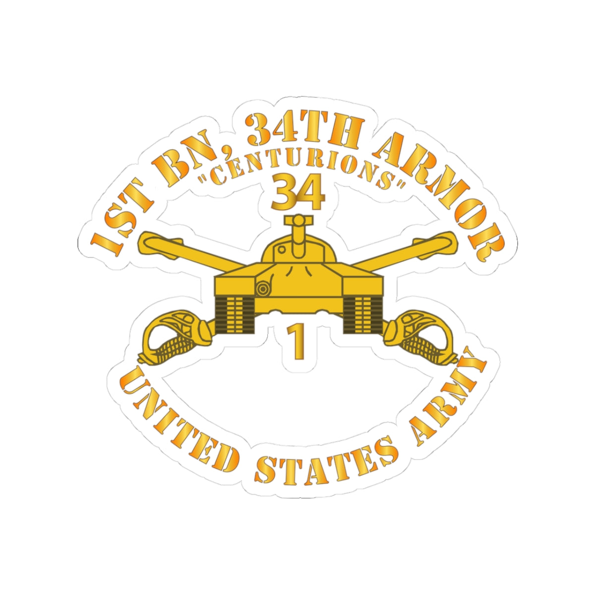 Kiss-Cut Stickers - Army - 1st Bn, 34th Armor - Centurions  - Armor Branch