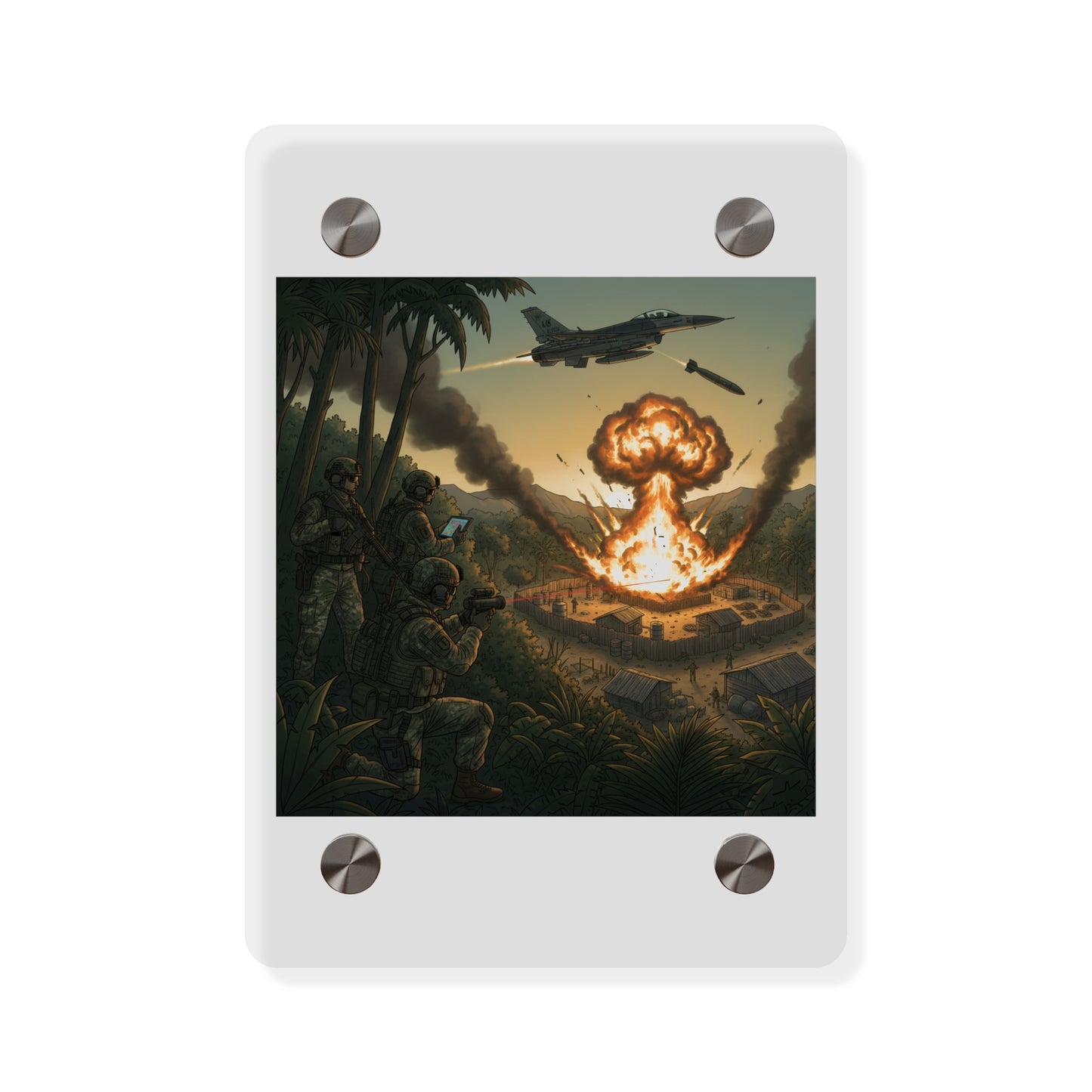 Acrylic Wall Art Panel - Jungle Drug Lab Destruction w Explosions