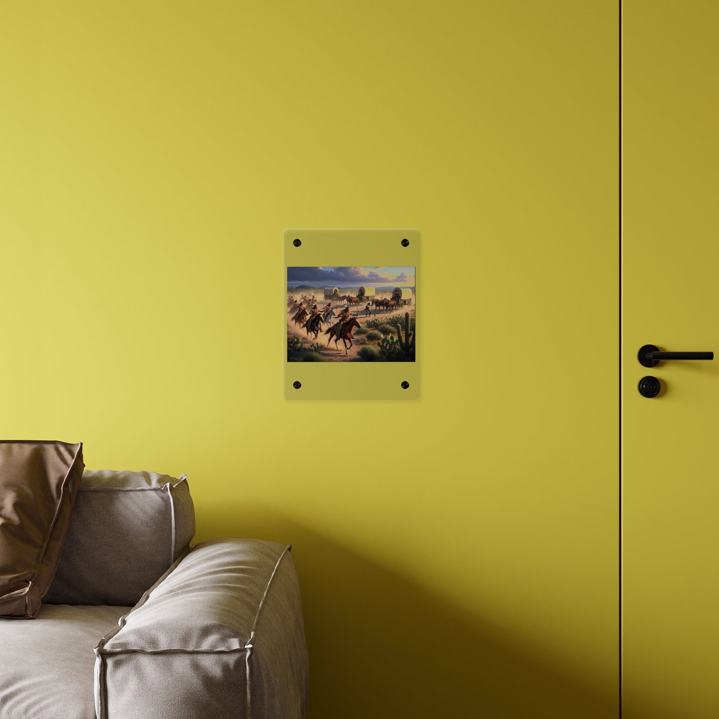 Acrylic Wall Art Panel - Apache Indians attacking a wagon train