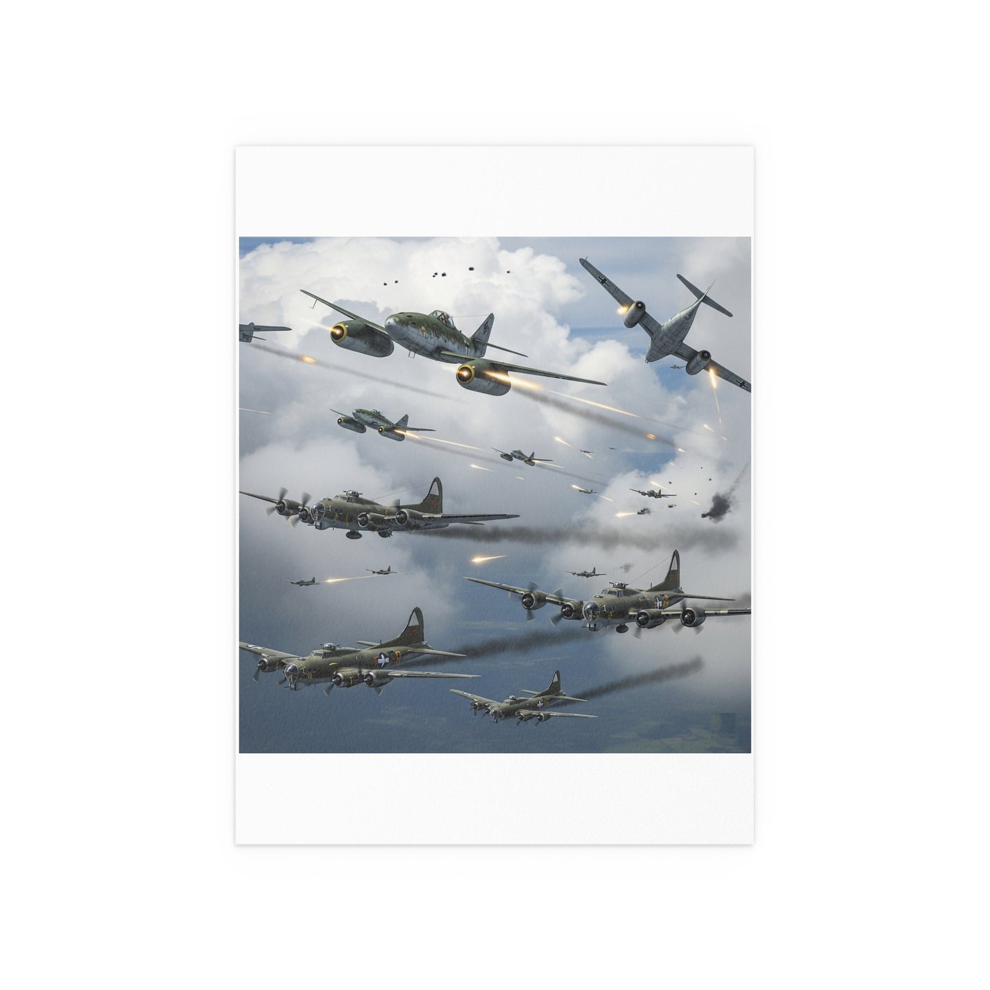 Indoor and Outdoor Silk Posters - German jet fighters attacking US bombing formations