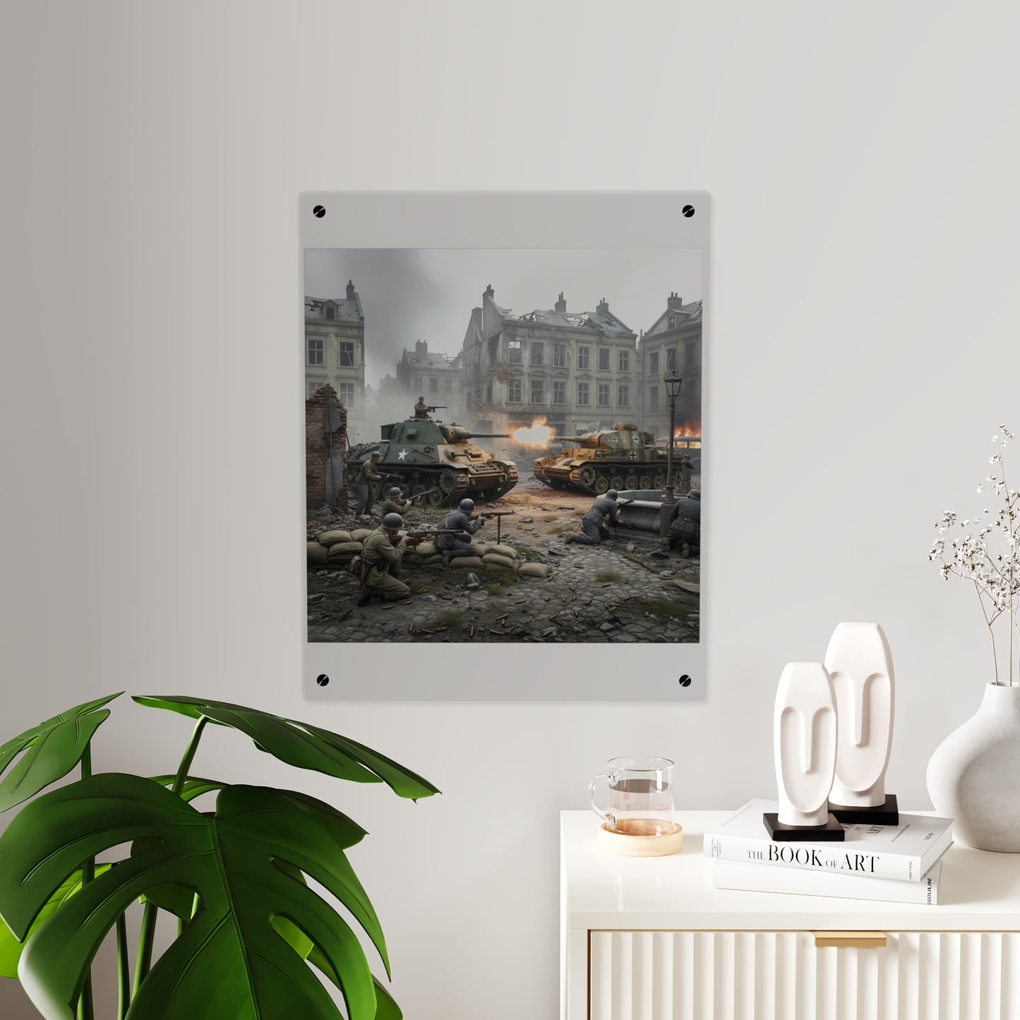 Acrylic Wall Art Panel - US Tank Destroyer - M10 Wolverine Battles a German Panzer Tank