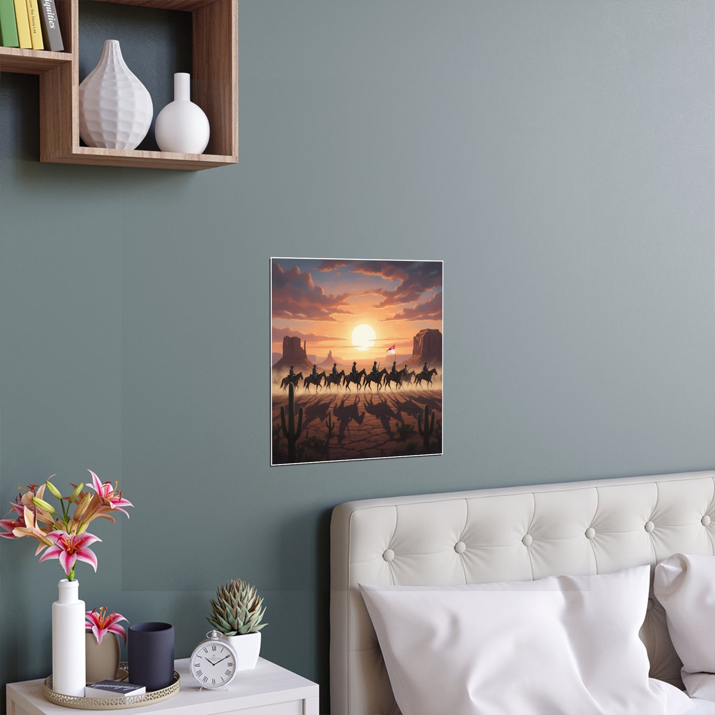Indoor and Outdoor Silk Posters - 10th Cavalry on Patrol in the sunset w 10th Cav Guidon