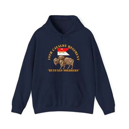 Unisex Heavy Blend™ Hooded Sweatshirt - Army - 10th Cavalry Regiment - Buffalo Soldiers w 10th Cav Guidon