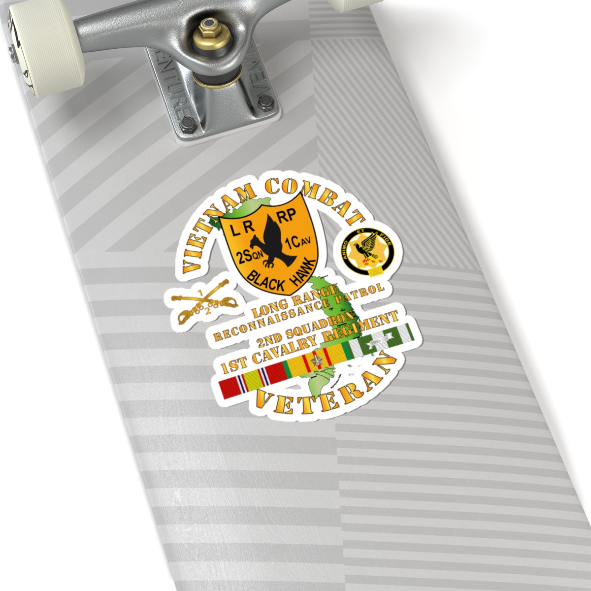 Kiss-Cut Stickers - Army - Vietnam Combat Veteran - 2nd Squadron, 1st Cav Regt  LRRP - Black Hawk w VN SVC