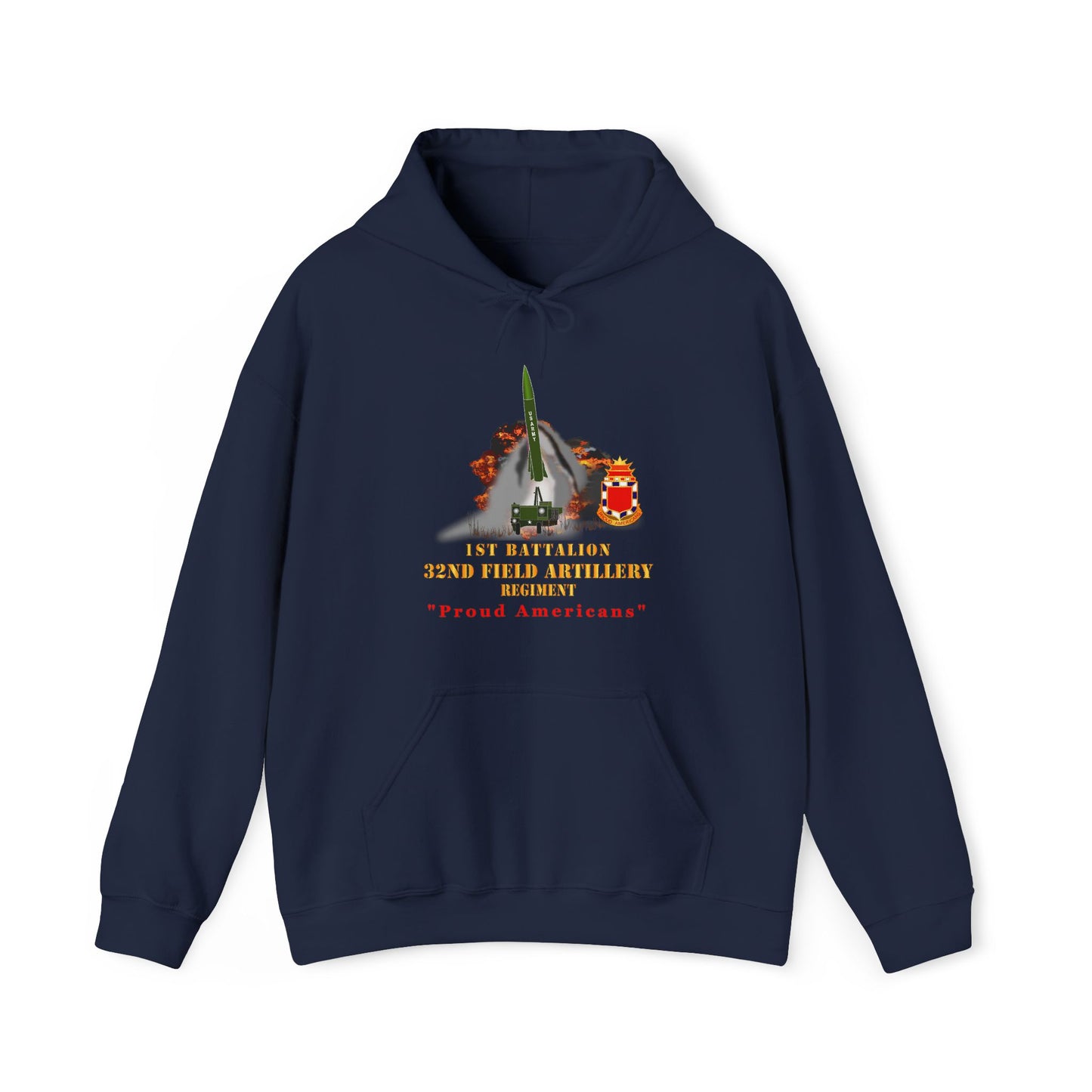 Unisex Heavy Blend™ Hooded Sweatshirt - Army -  1st Bn, 32nd FAR, Proud Americans - MGM 52 - Lance  - Short X 300