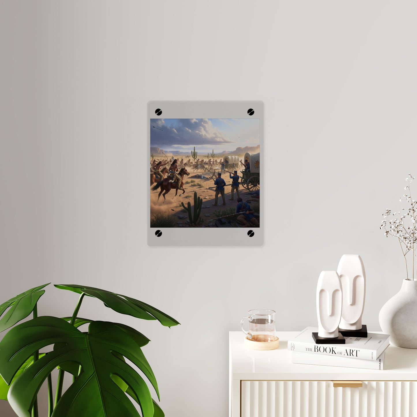 Acrylic Wall Art Panel - Apache Indians attacking a US Army defending a wagon train