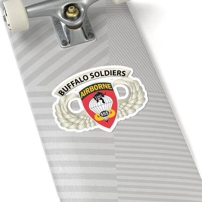 Kiss-Cut Stickers - Army - Airborne Badge - 555th Parachute Infantry Bn - SSI w  Buffalo Soldiers Tab