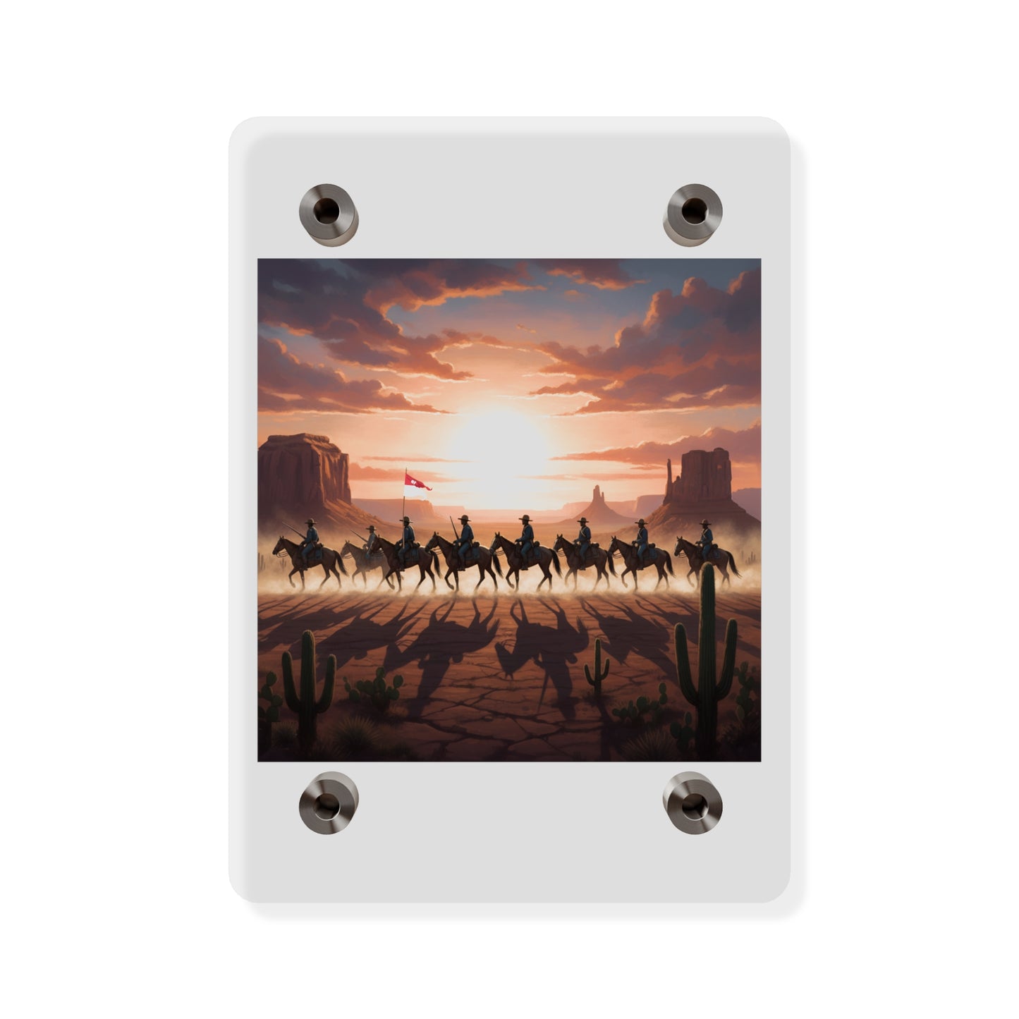 Acrylic Wall Art Panel - 10th Cavalry on Patrol in the sunset w 10th Cav Guidon