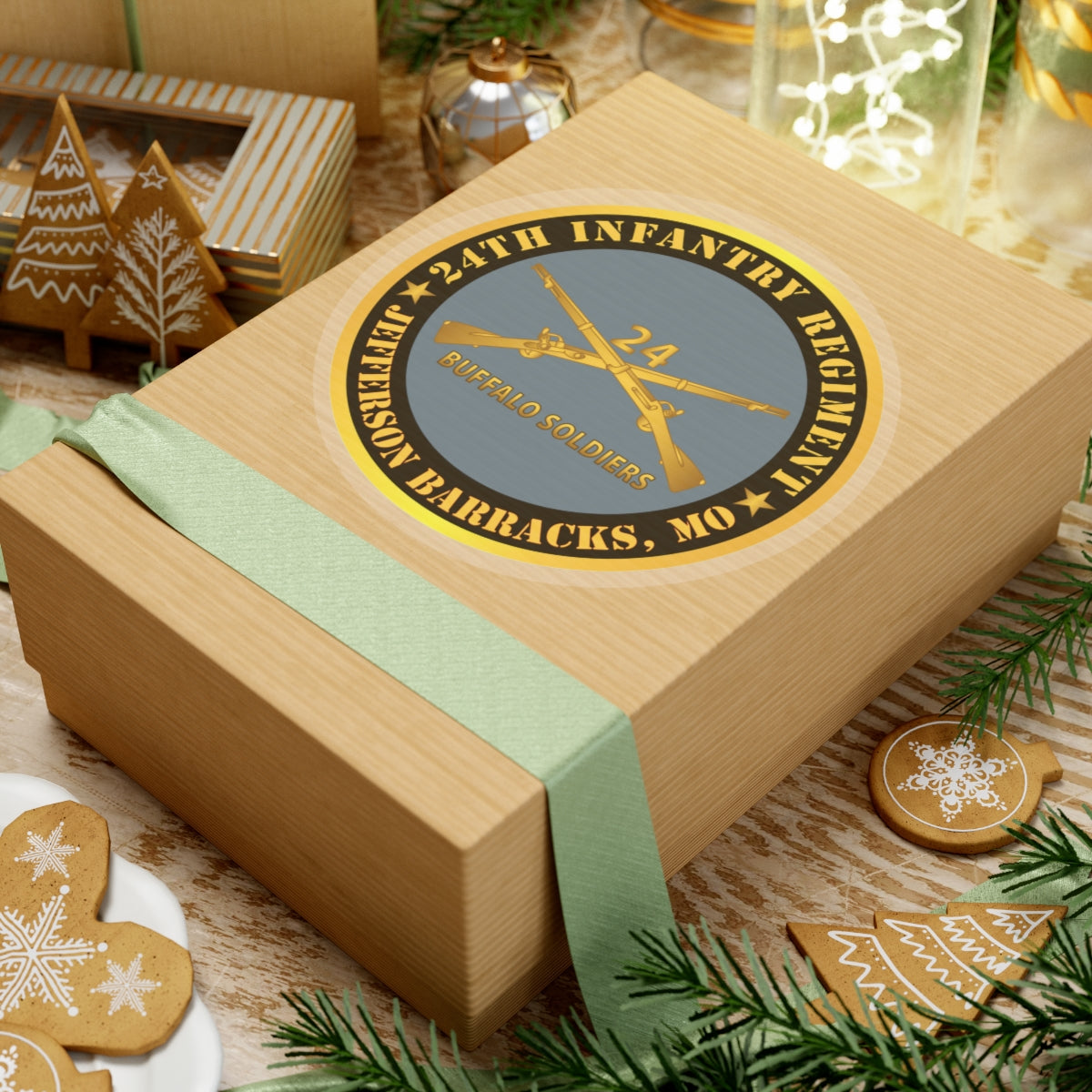 Kiss-Cut Stickers - Army - 24th Infantry Regiment - Jefferson Barracks, MO - Buffalo Soldiers w Inf Branch