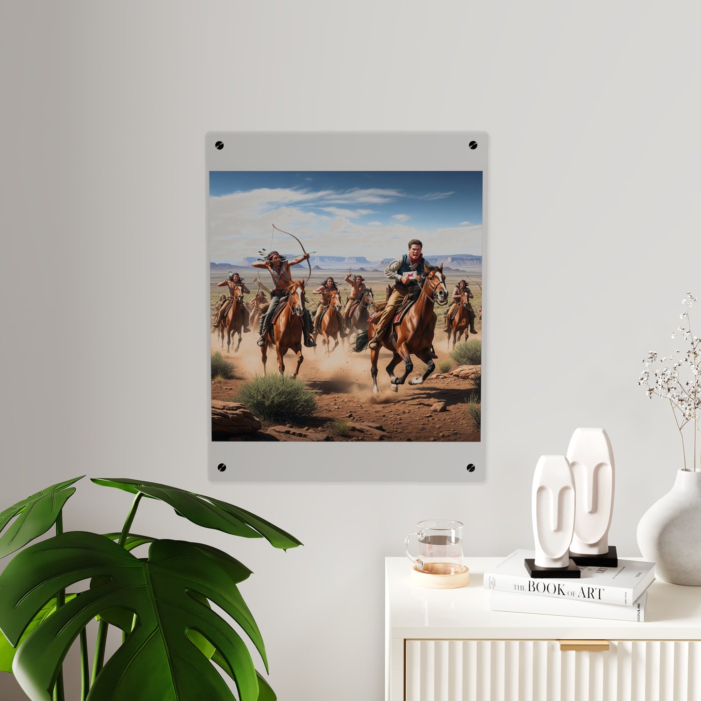 Acrylic Wall Art Panel - Apache Indians attacking a Pony Express Rider