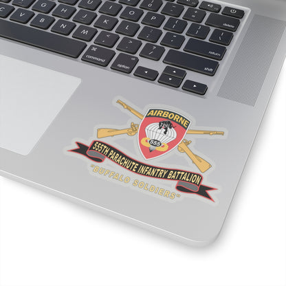 Kiss-Cut Stickers - Army - 555th Parachute Infantry Battalion - SSI - Black - Red Buffalo Soldiers w Br - Rib