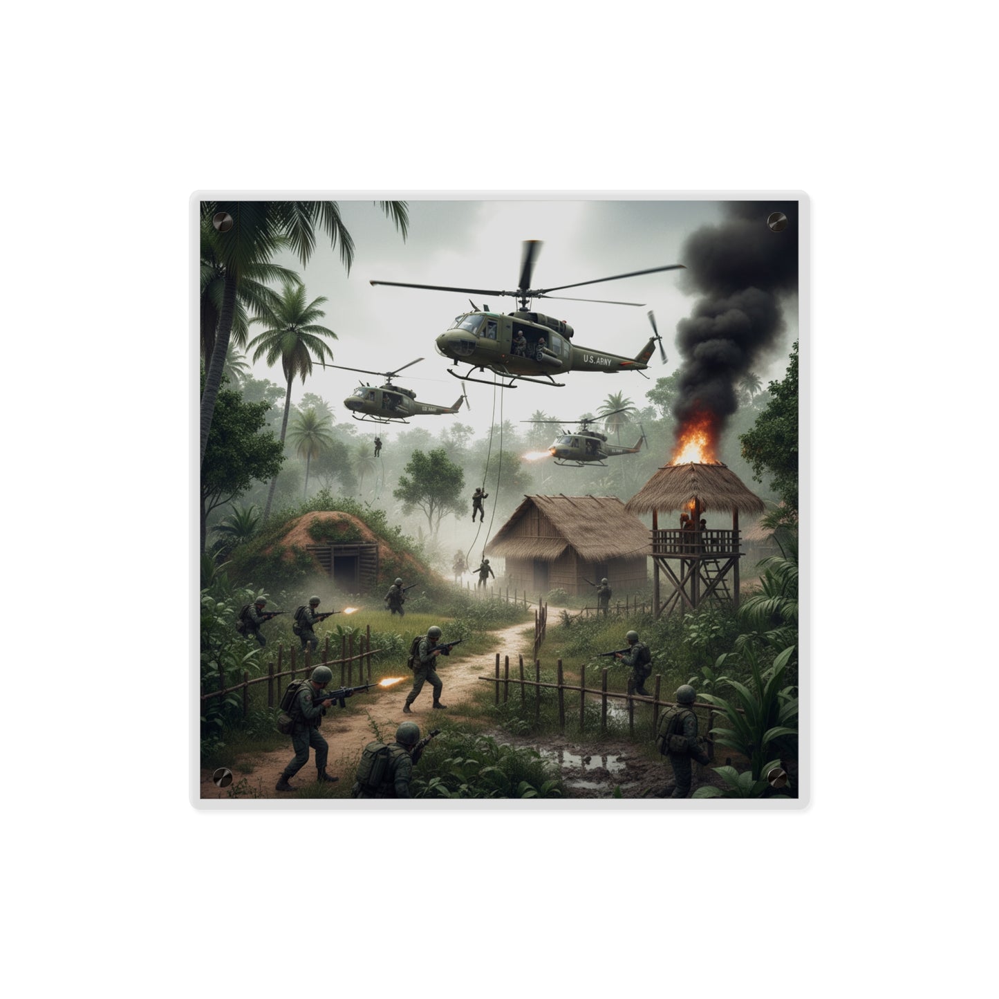 Acrylic Wall Art Panel - Vietnam Village Helicopter Assault