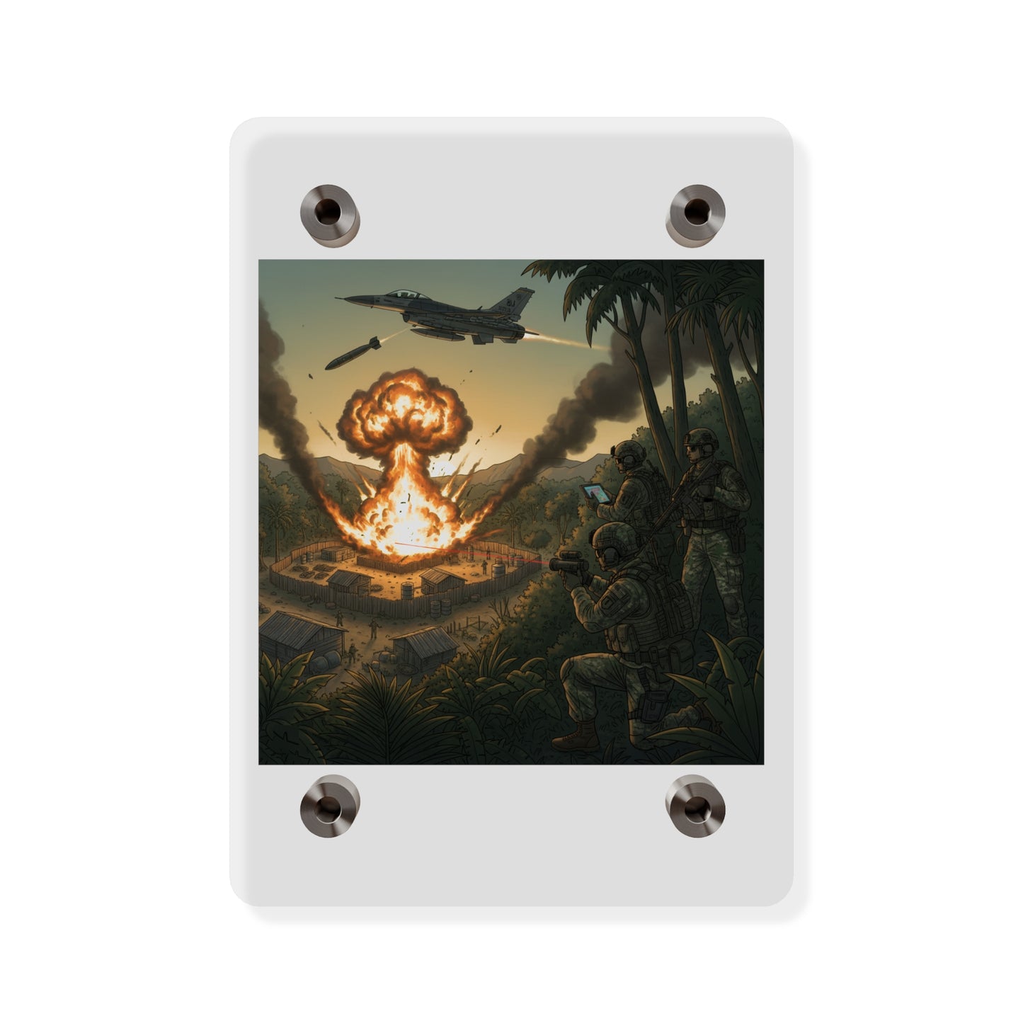 Acrylic Wall Art Panel - Jungle Drug Lab Destruction w Explosions