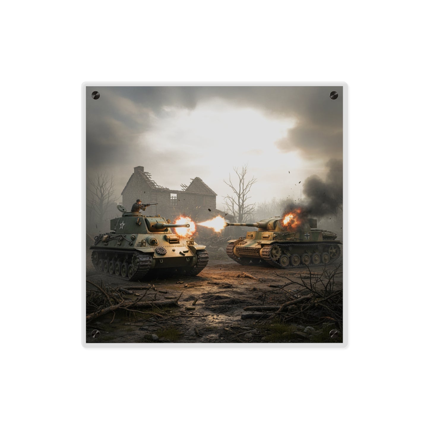 Acrylic Wall Art Panel - M10 Wolverine battles German Panzer Tank WWII