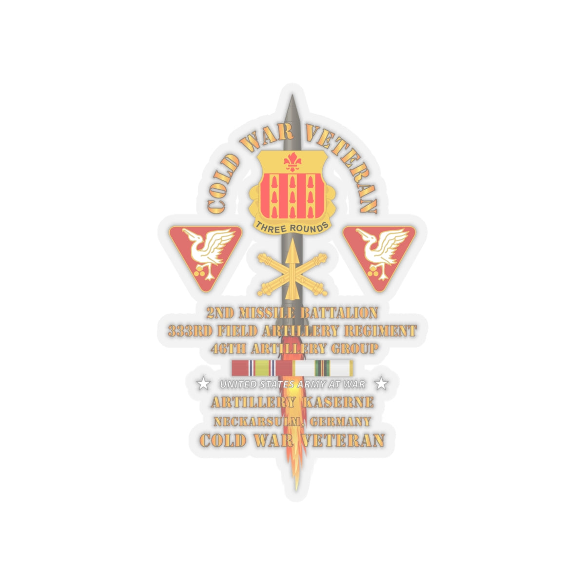 Kiss-Cut Stickers - Army - Cold War Vet - 2nd Missile Bn, 333rd Artillery 46th Artillery Group - Germany - Firing Missile  w COLD SVC