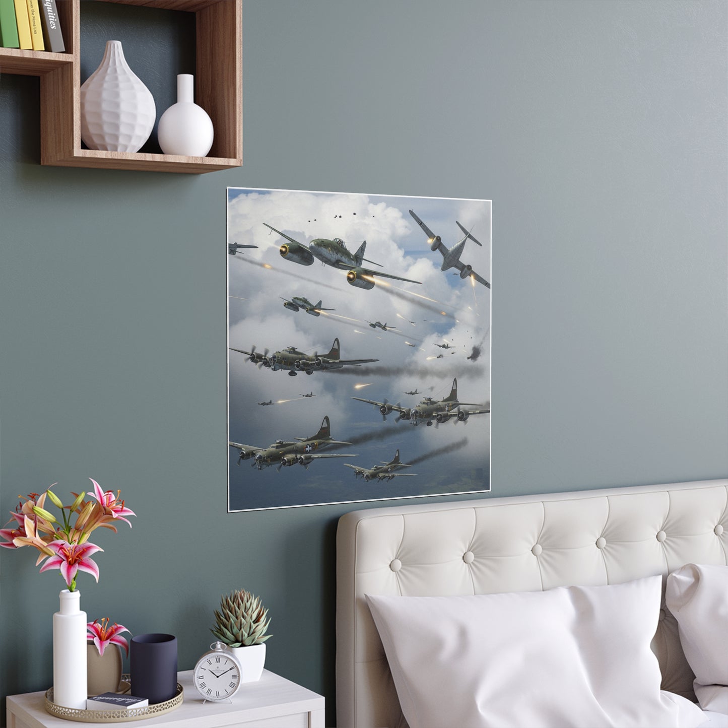 Indoor and Outdoor Silk Posters - German jet fighters attacking US bombing formations