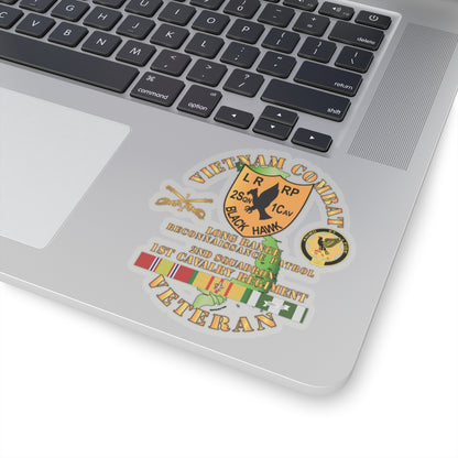 Kiss-Cut Stickers - Army - Vietnam Combat Veteran - 2nd Squadron, 1st Cav Regt  LRRP - Black Hawk w VN SVC