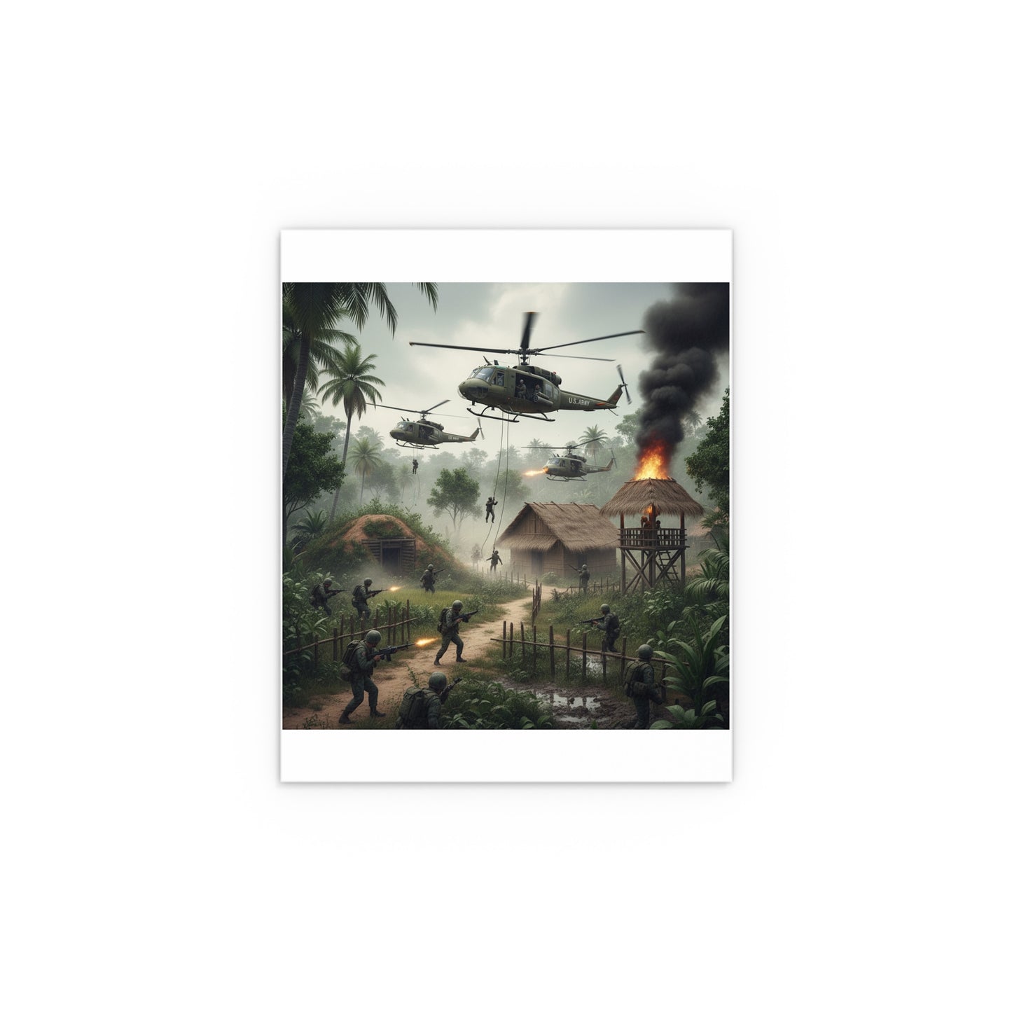 Indoor and Outdoor Silk Posters - Vietnam Village Helicopter Assault
