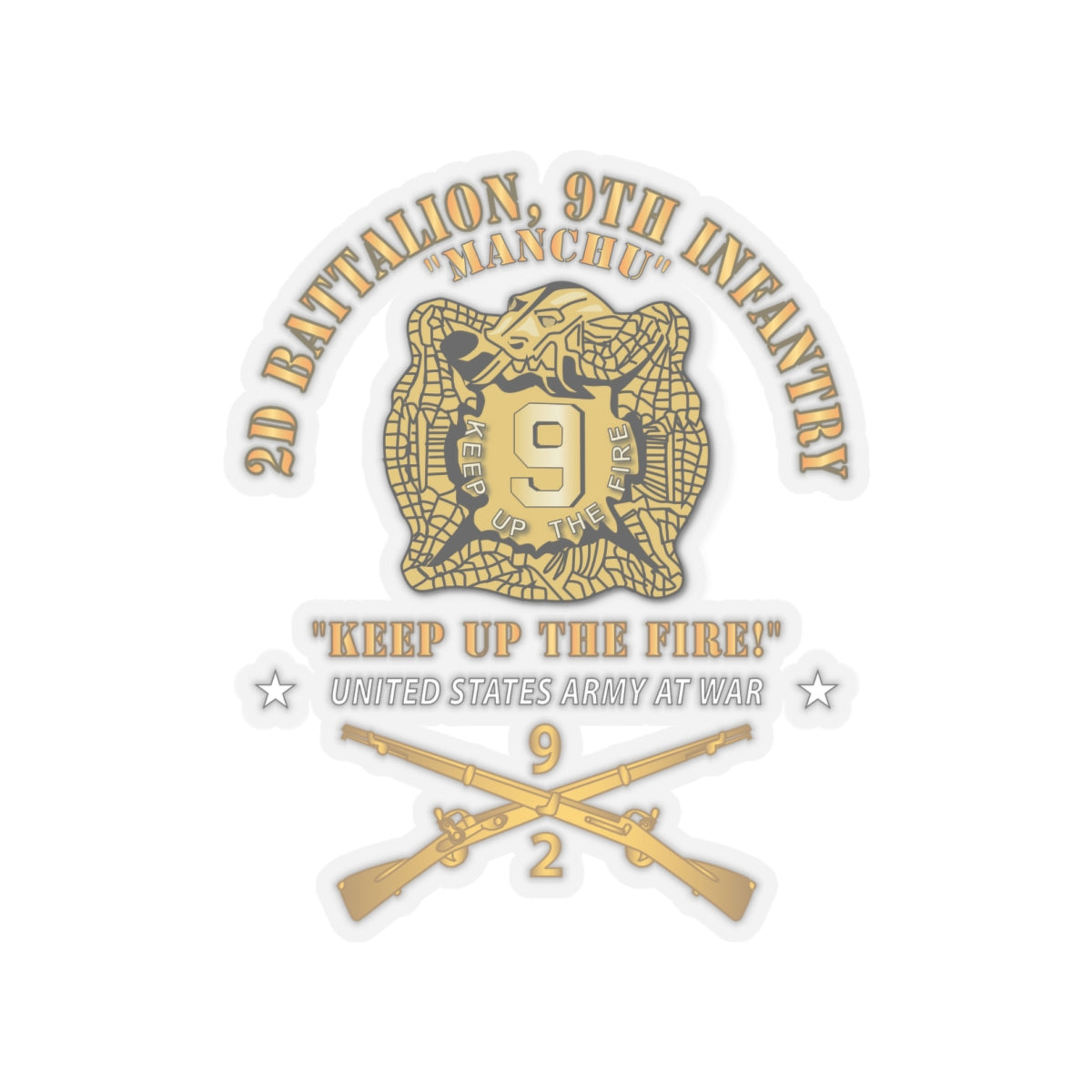 Kiss-Cut Stickers - Army - 2nd Bn 9th Infantry Regiment - Army At War w IN Branch