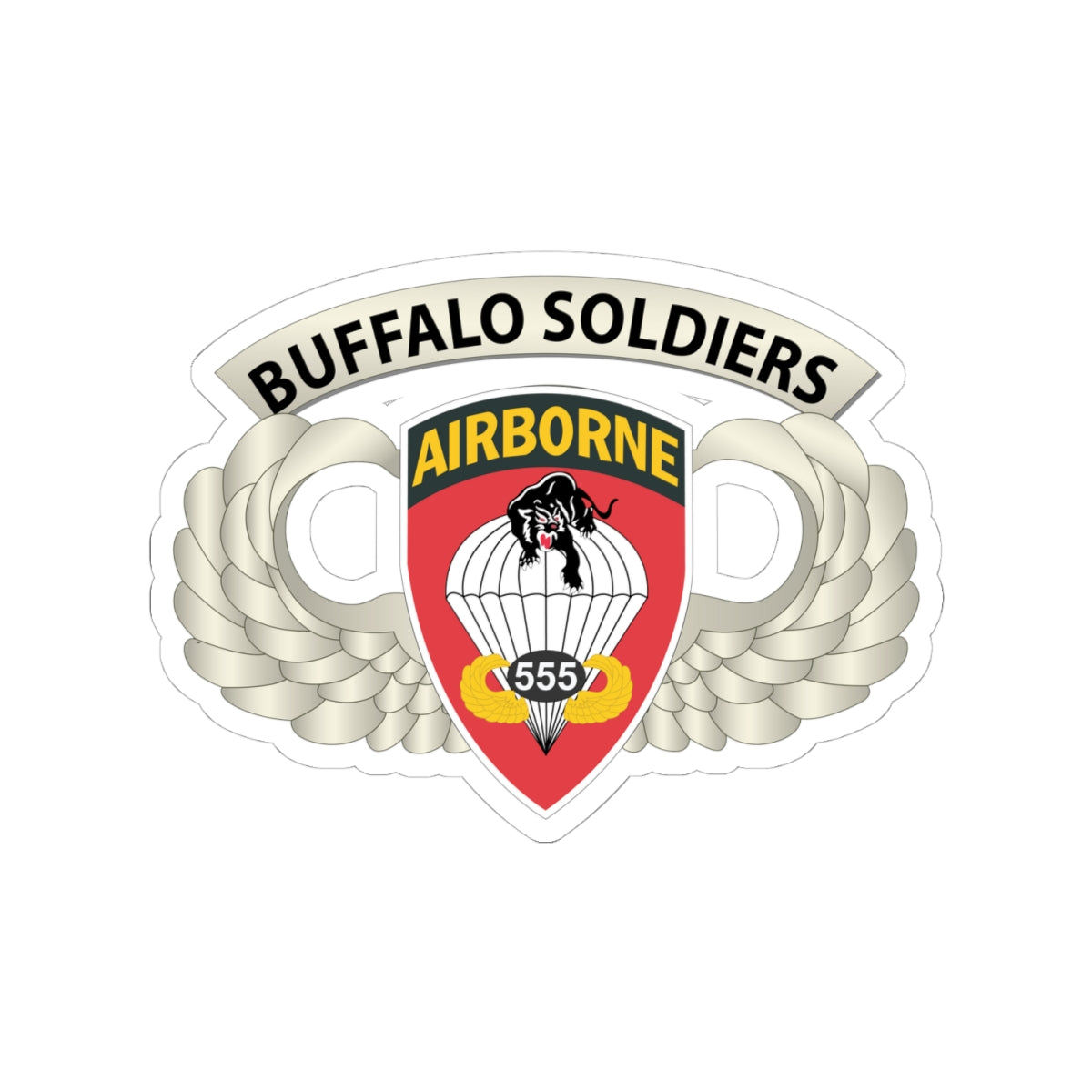 Kiss-Cut Stickers - Army - Airborne Badge - 555th Parachute Infantry Bn - SSI w  Buffalo Soldiers Tab