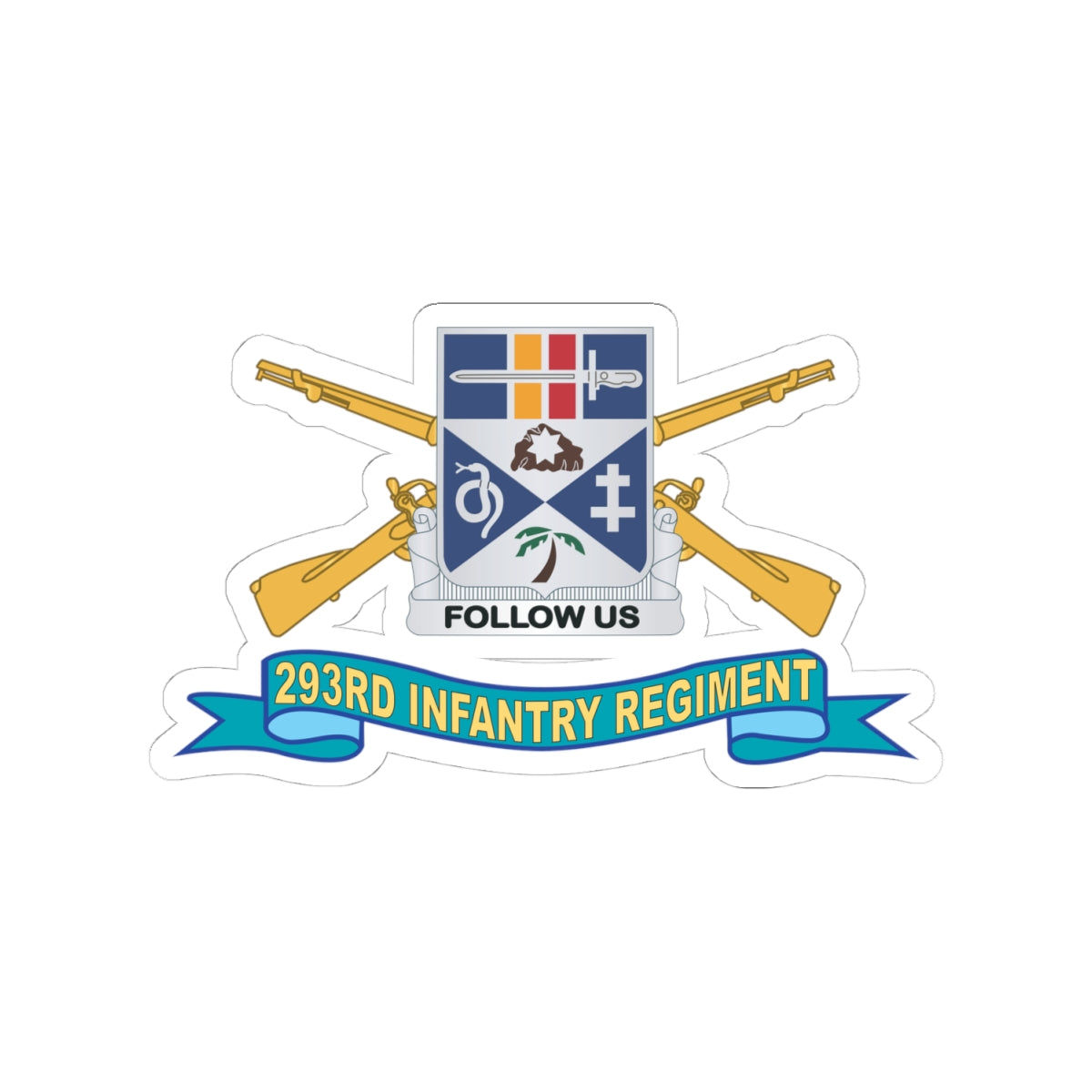 Kiss-Cut Stickers - Army - 293rd Infantry Regiment - DUI w Br - Ribbon