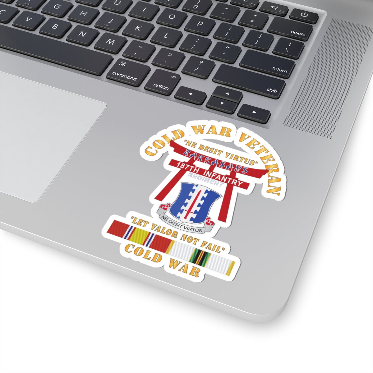 Kiss-Cut Stickers - Army - Cold War Veteran - 187th Infantry Regiment - Torii, Rakkasans, Let Valor Not Fail, English, Latin w COLD SVC