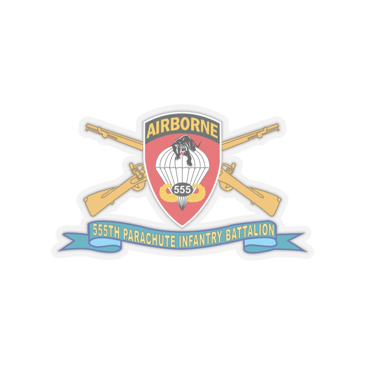 Kiss-Cut Stickers - Army - 555th Parachute Infantry Battalion - SSI w Br - Ribbon
