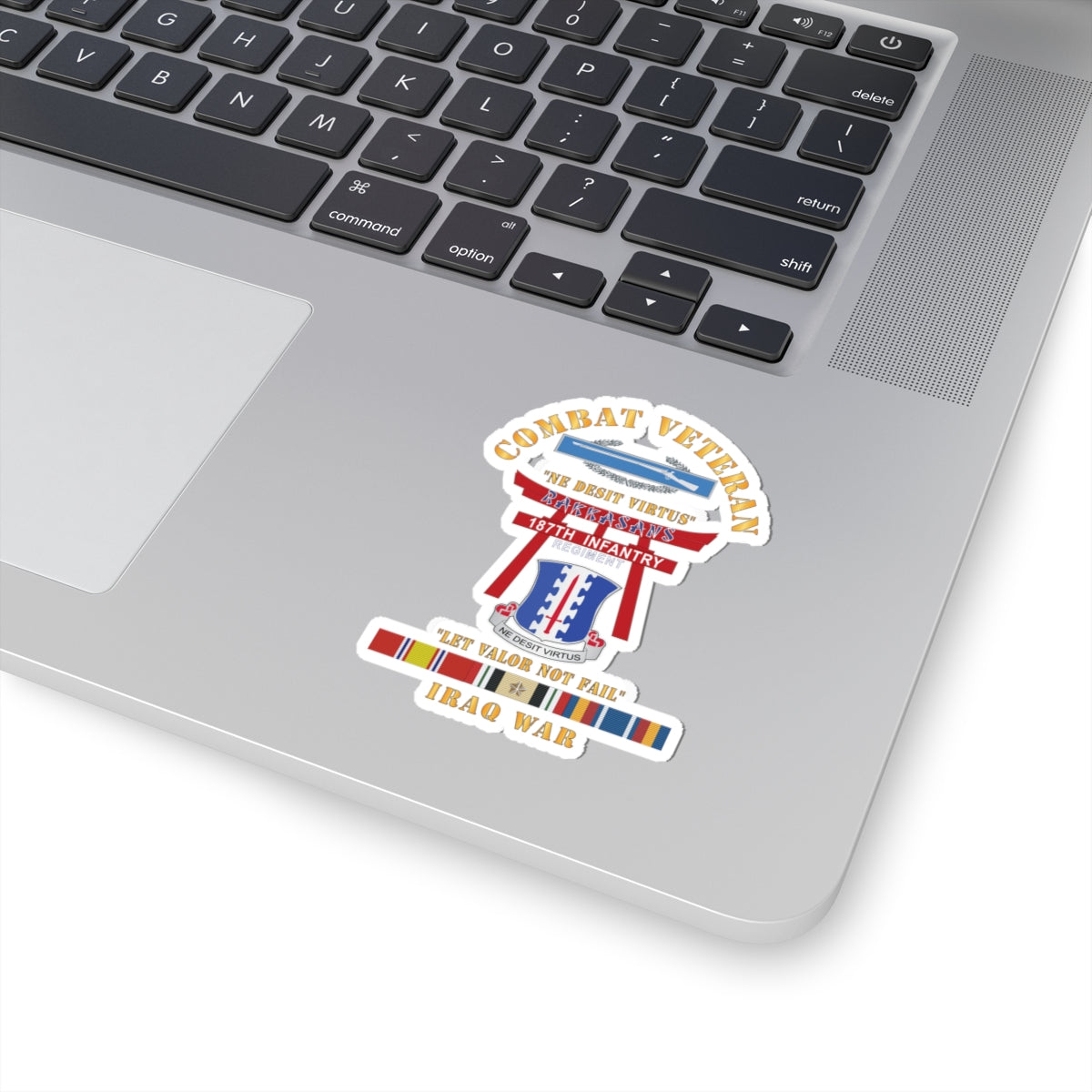 Kiss-Cut Stickers - Army - Combat Veteran - 187th Infantry Regiment - Torii, Rakkasans, Let Valor Not Fail, English, Latin w CIB w IRAQ SVC