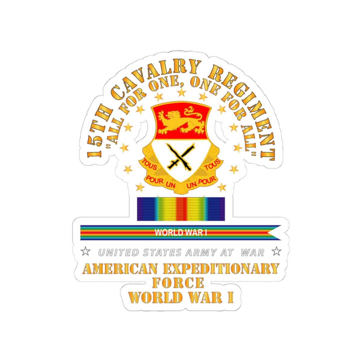 Kiss-Cut Stickers - Army - 15th Cavalry Regiment - All for One - AEF  w SVC WWI