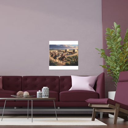 Indoor and Outdoor Silk Posters - Apache Indians attacking a wagon train