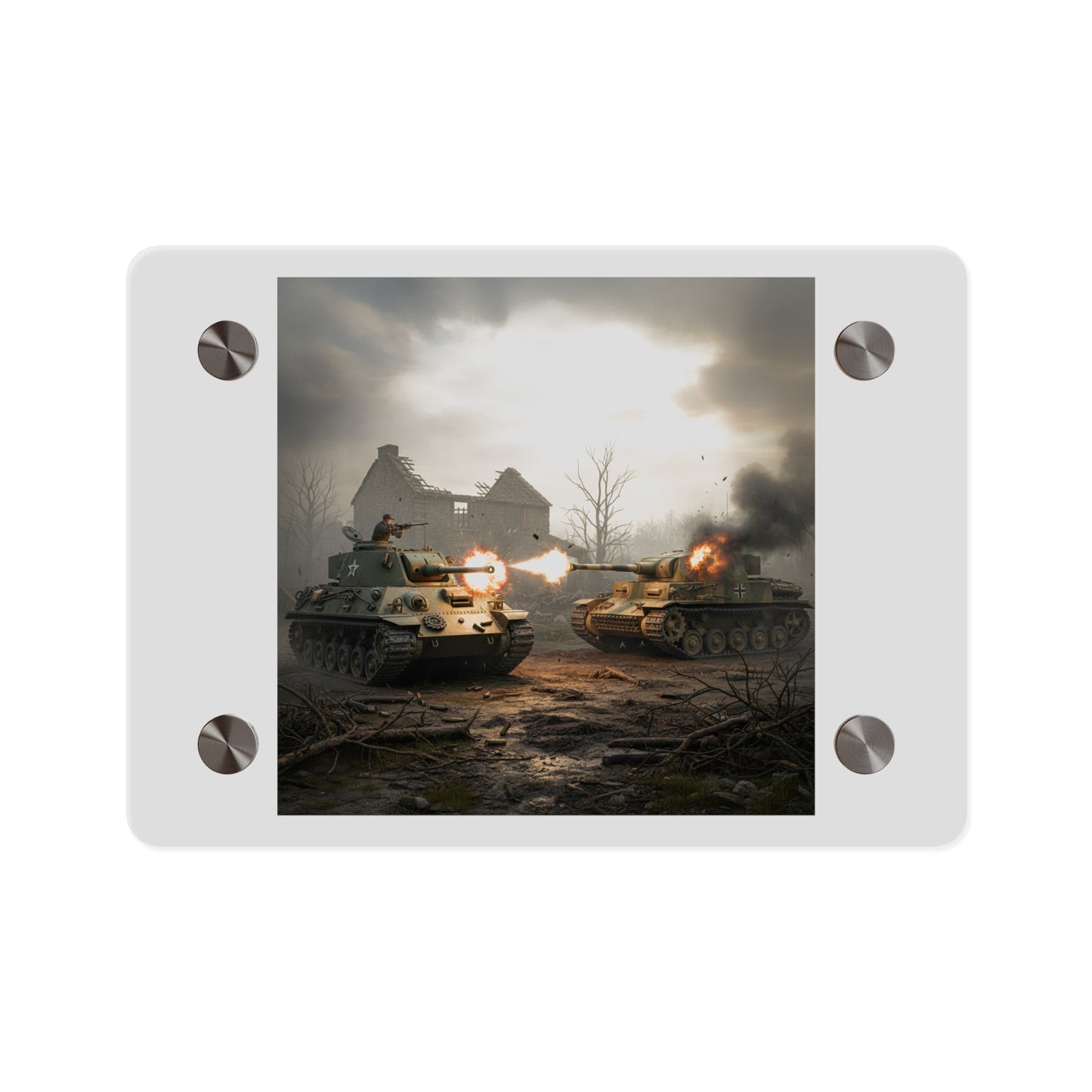 Acrylic Wall Art Panel - M10 Wolverine battles German Panzer Tank WWII
