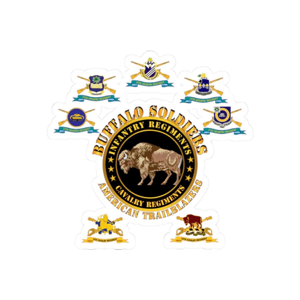 Kiss-Cut Stickers - Army - Buffalo Soldiers - Infantry - Cavalry Regiments - All DUIs