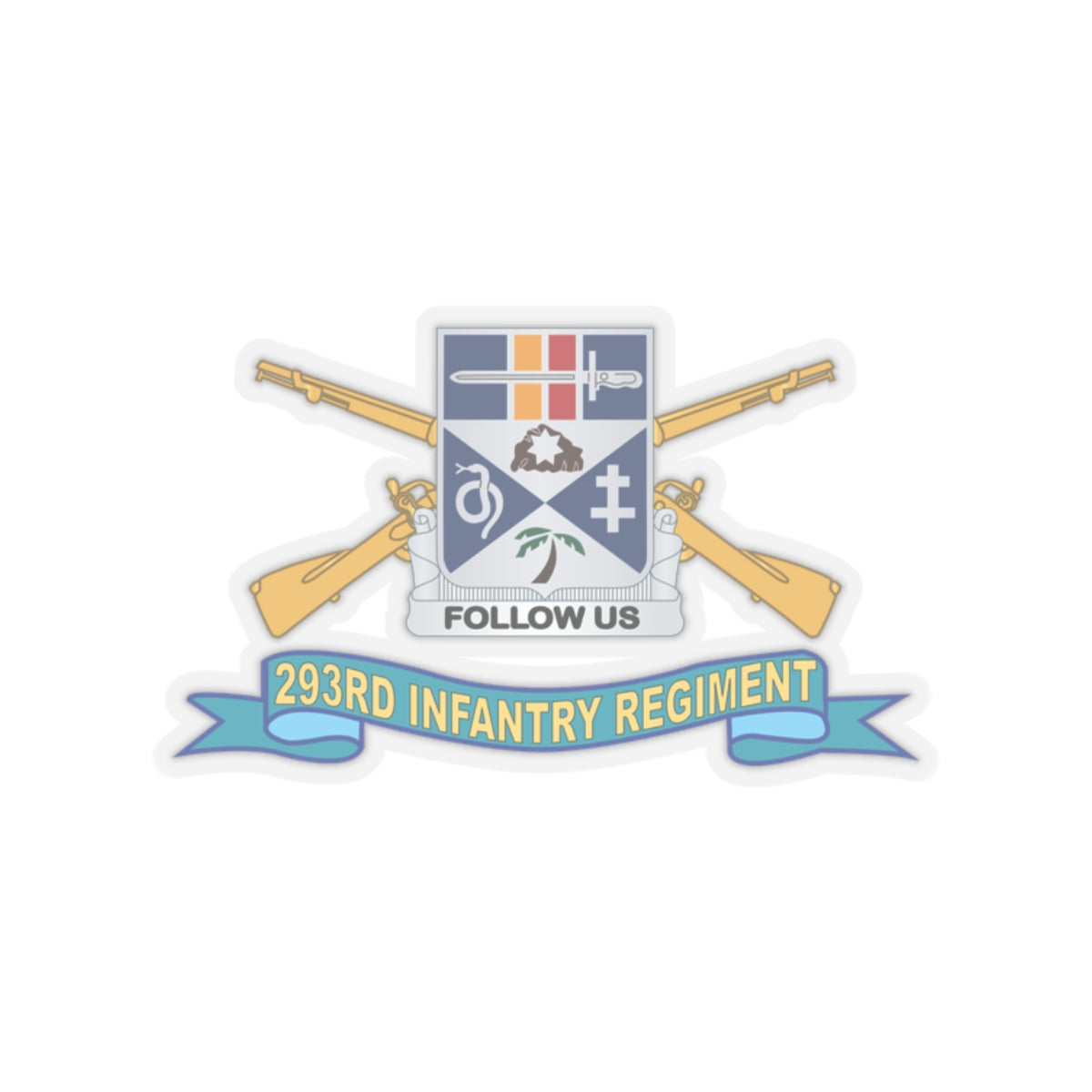 Kiss-Cut Stickers - Army - 293rd Infantry Regiment - DUI w Br - Ribbon