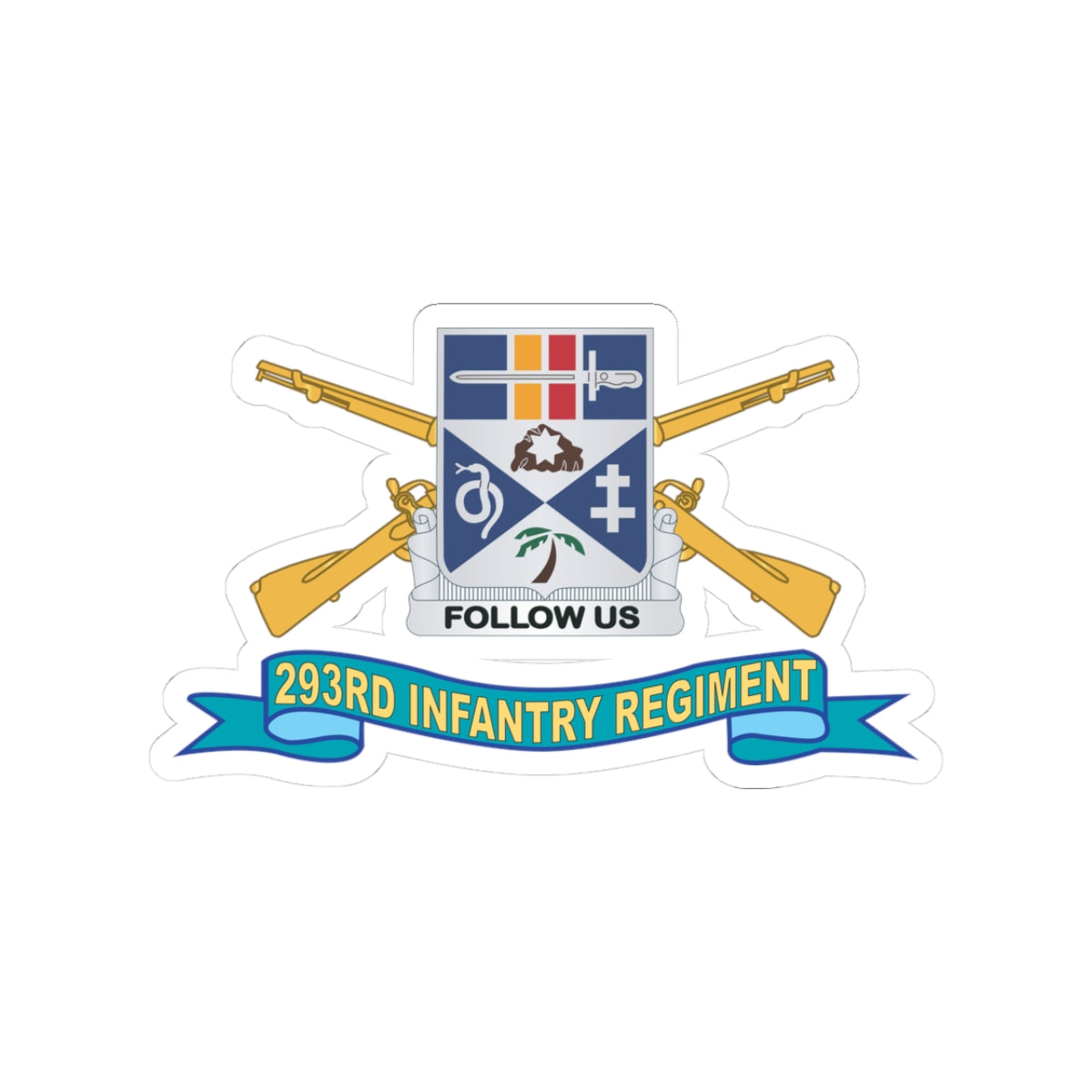 Kiss-Cut Stickers - Army - 293rd Infantry Regiment - DUI w Br - Ribbon