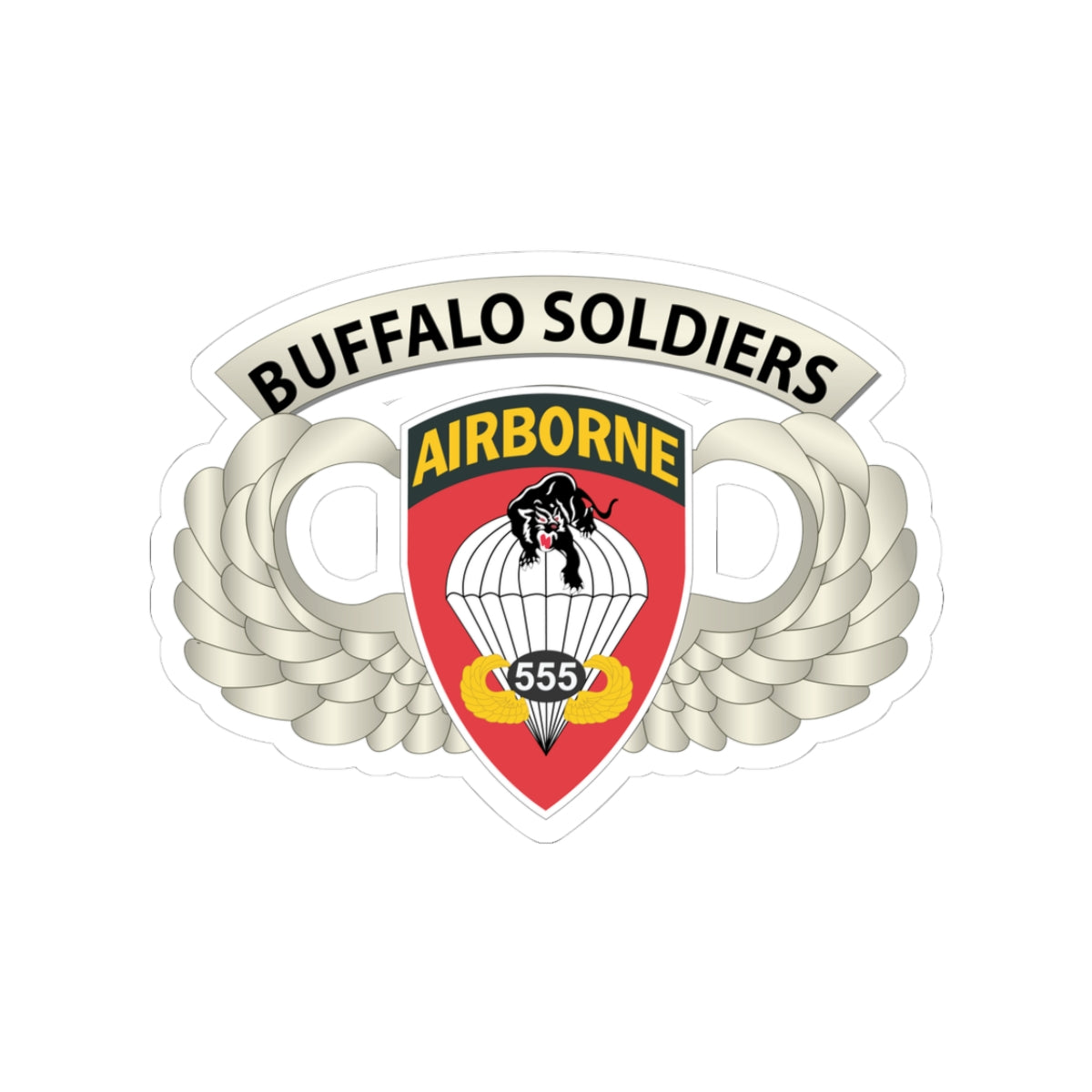 Kiss-Cut Stickers - Army - Airborne Badge - 555th Parachute Infantry Bn - SSI w  Buffalo Soldiers Tab
