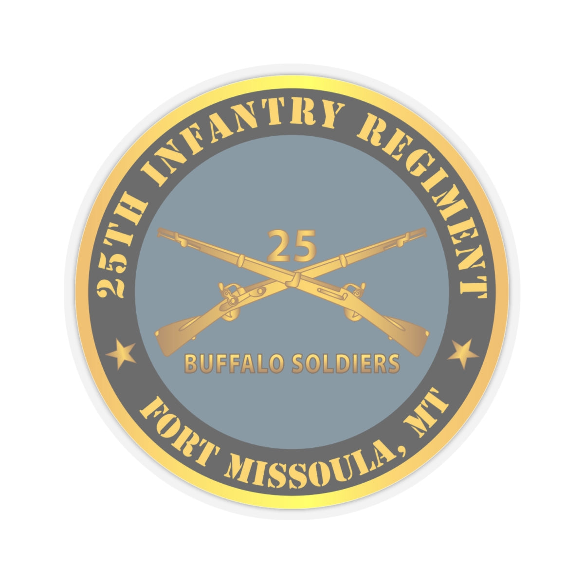 Kiss-Cut Stickers - Army - 25th Infantry Regiment - Fort Missoula, MT - Buffalo Soldiers w Inf Branch
