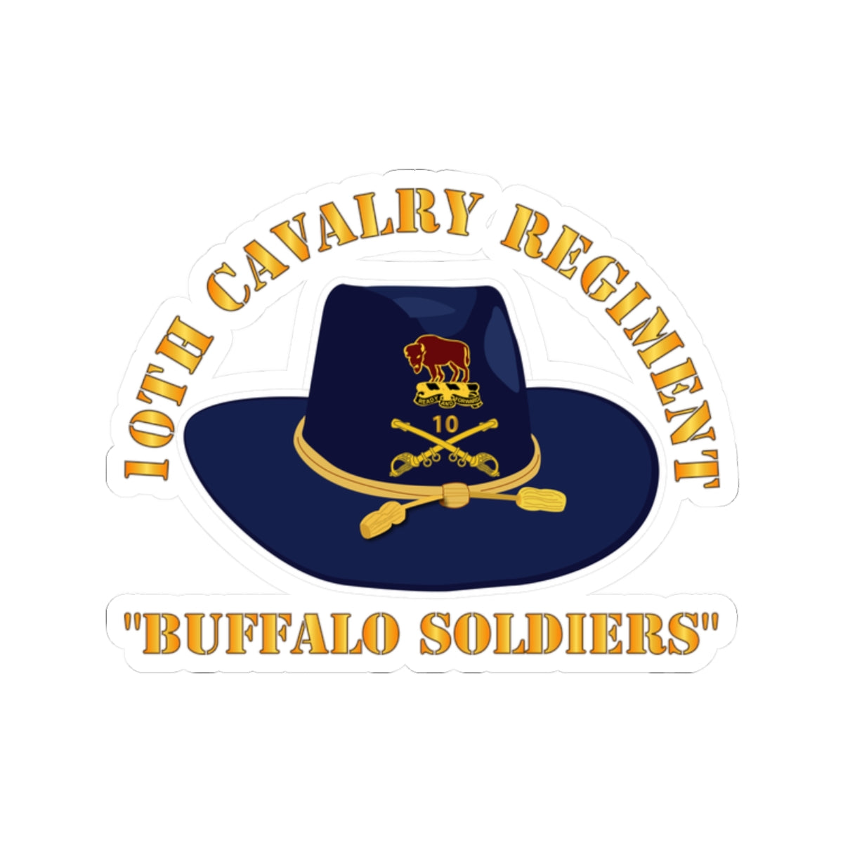 Kiss-Cut Stickers - Army - 10th Cavalry Regiment w Cav Hat - Buffalo Soldiers