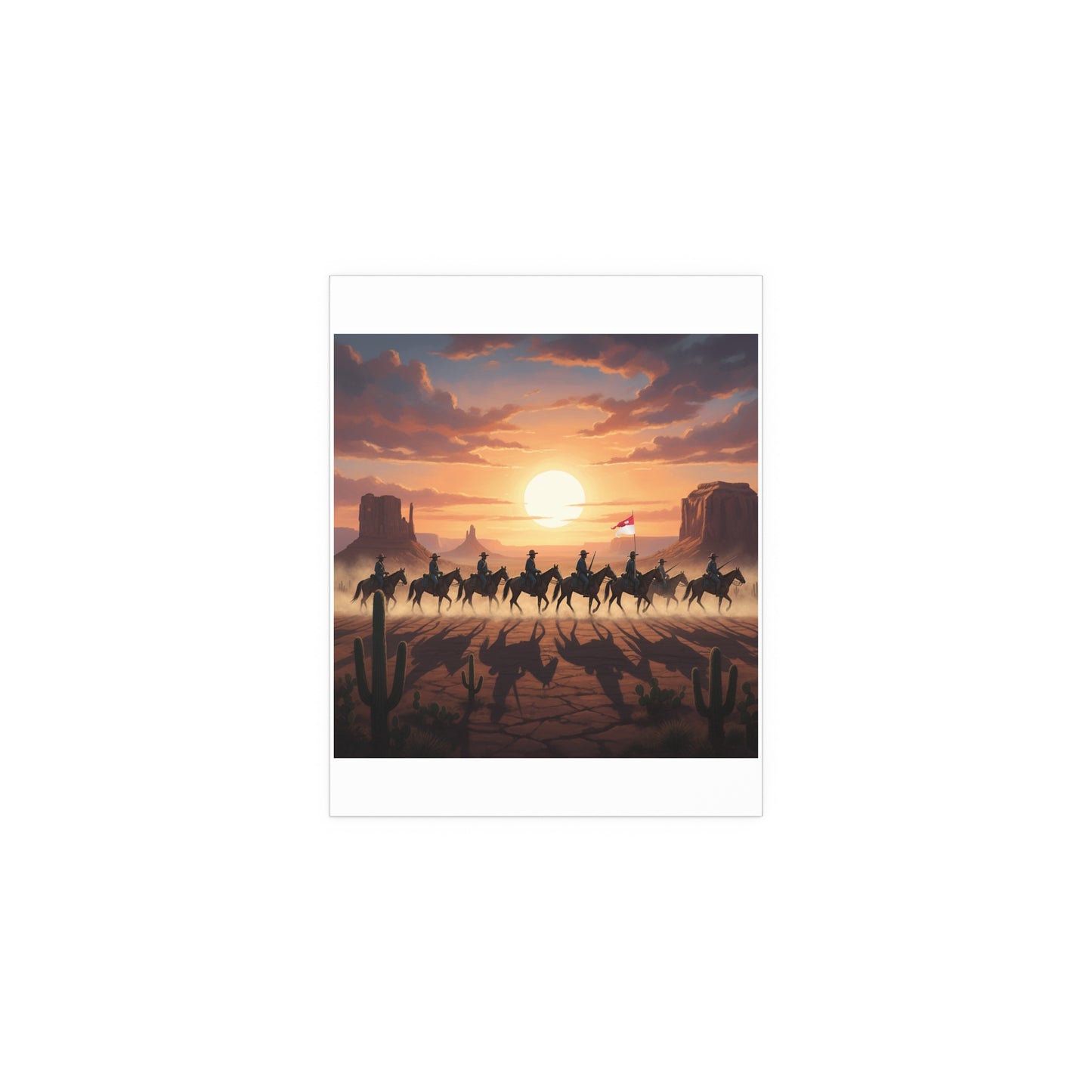 Indoor and Outdoor Silk Posters - 10th Cavalry on Patrol in the sunset w 10th Cav Guidon