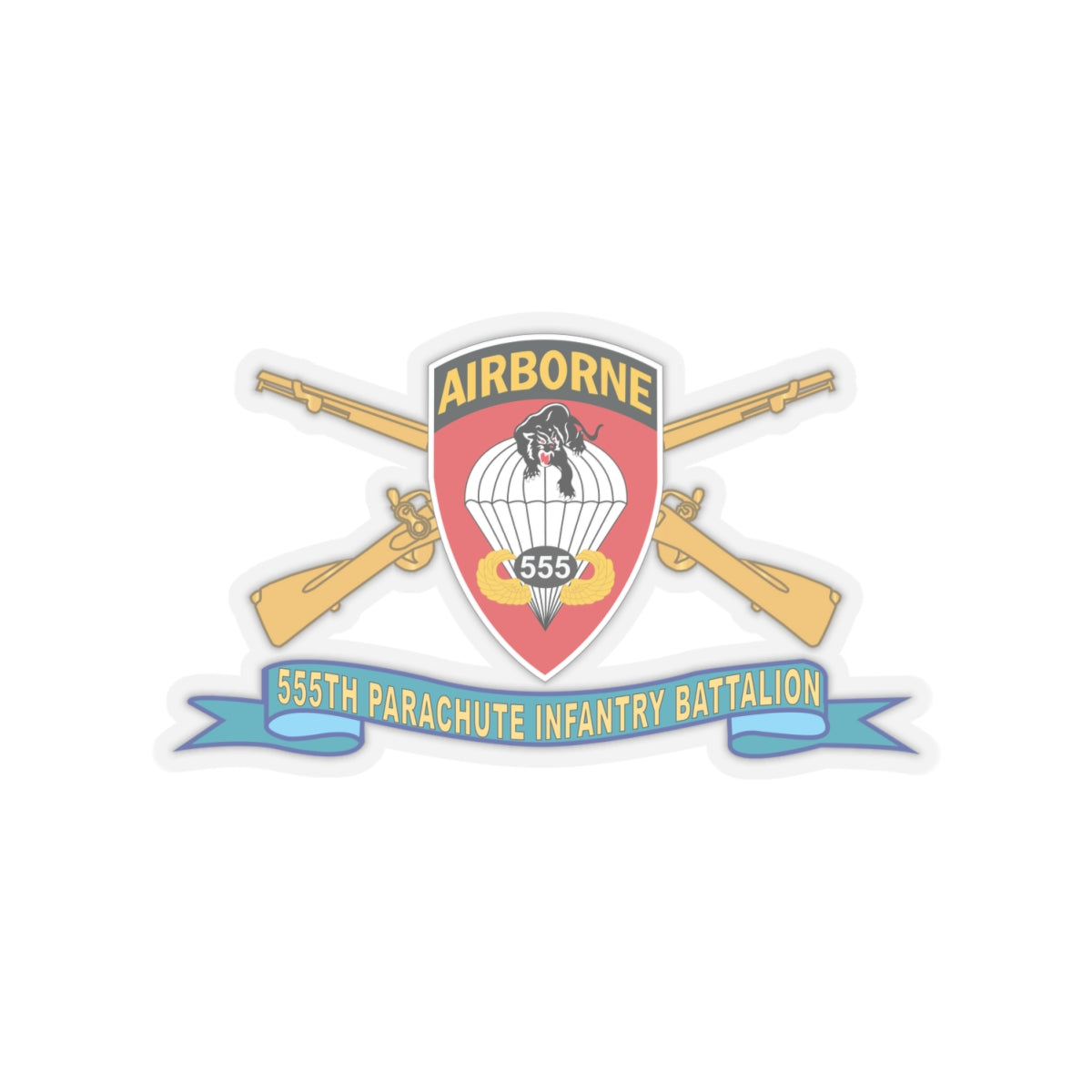 Kiss-Cut Stickers - Army - 555th Parachute Infantry Battalion - SSI w Br - Ribbon
