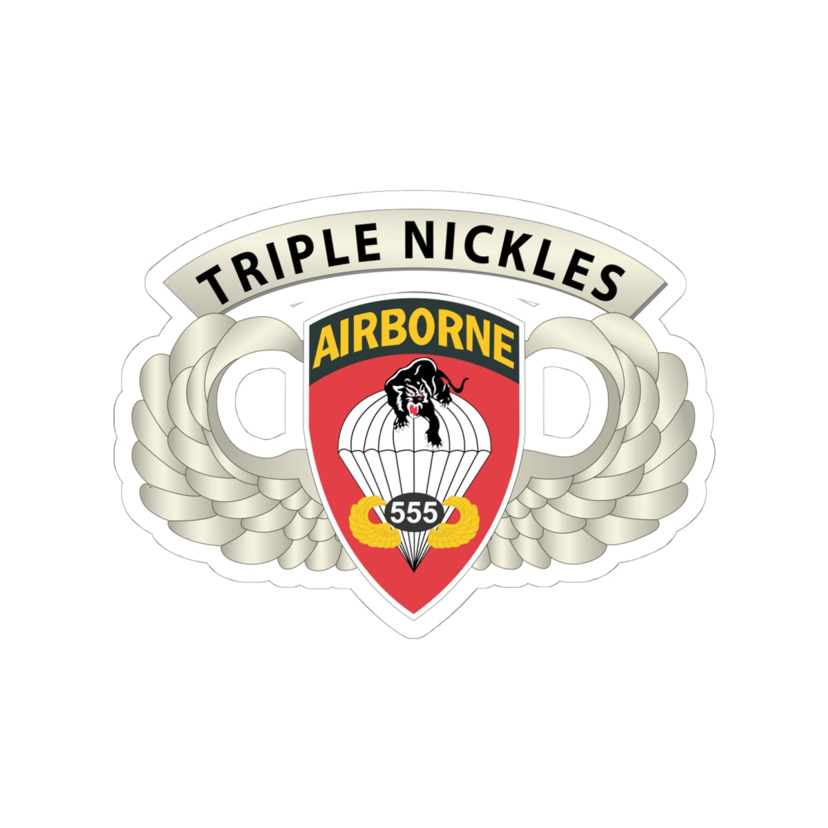 Kiss-Cut Stickers - Army - Airborne Badge - 555th Parachute Infantry Bn - SSI w  Triple Nickles Tab X 300