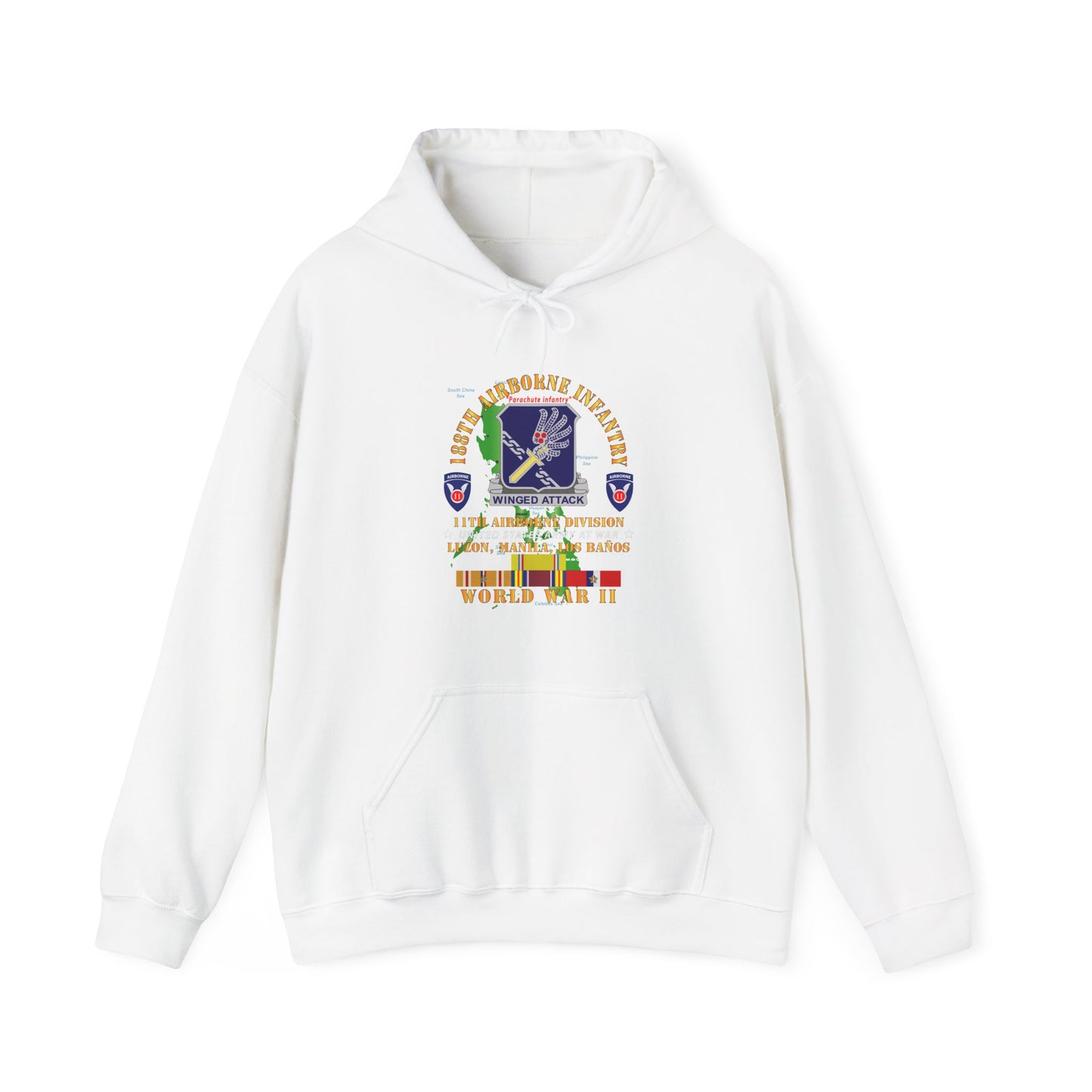 Unisex Heavy Blend™ Hooded Sweatshirt - Army - 188th Airborne Infantry - The Philippines - WWII w PAC SVC X 300