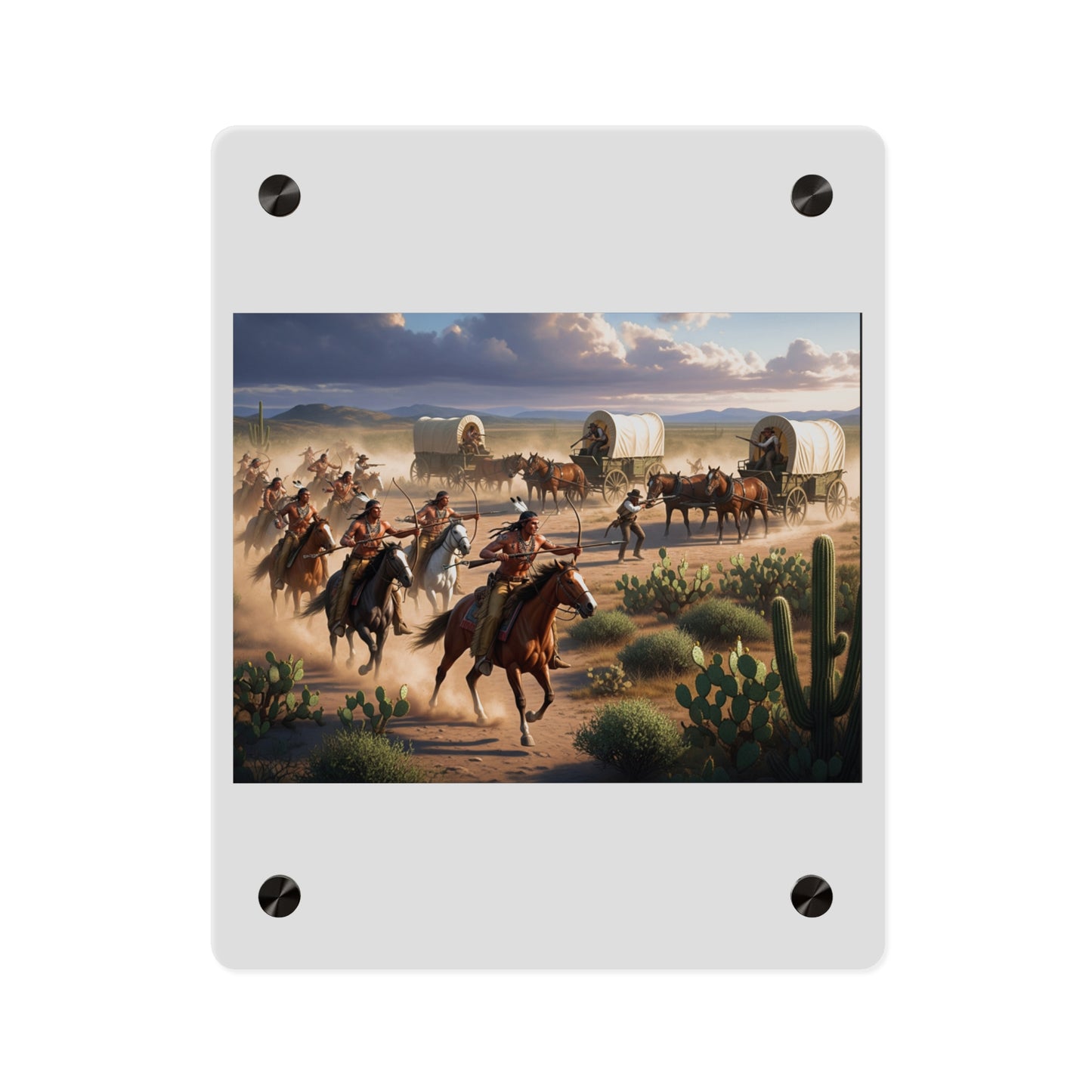 Acrylic Wall Art Panel - Apache Indians attacking a wagon train